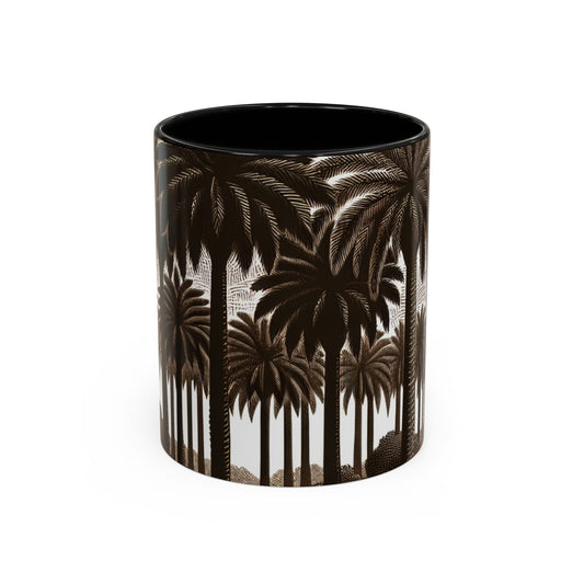Accent Color Coffee Mug (11, 15oz), 8 colors - Woodcut Palm Grove