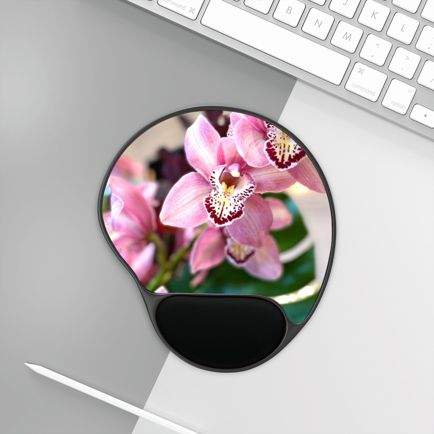 Tropical Pink Orchid Mouse Pad with Wrist Rest - Ergonomic Flower Design for Home & Office