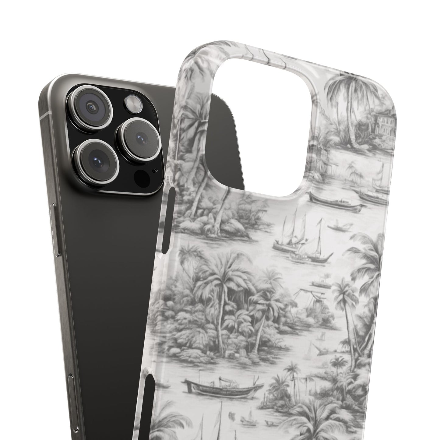 Slim Phone Cases - Tropical Toile #1, soft black