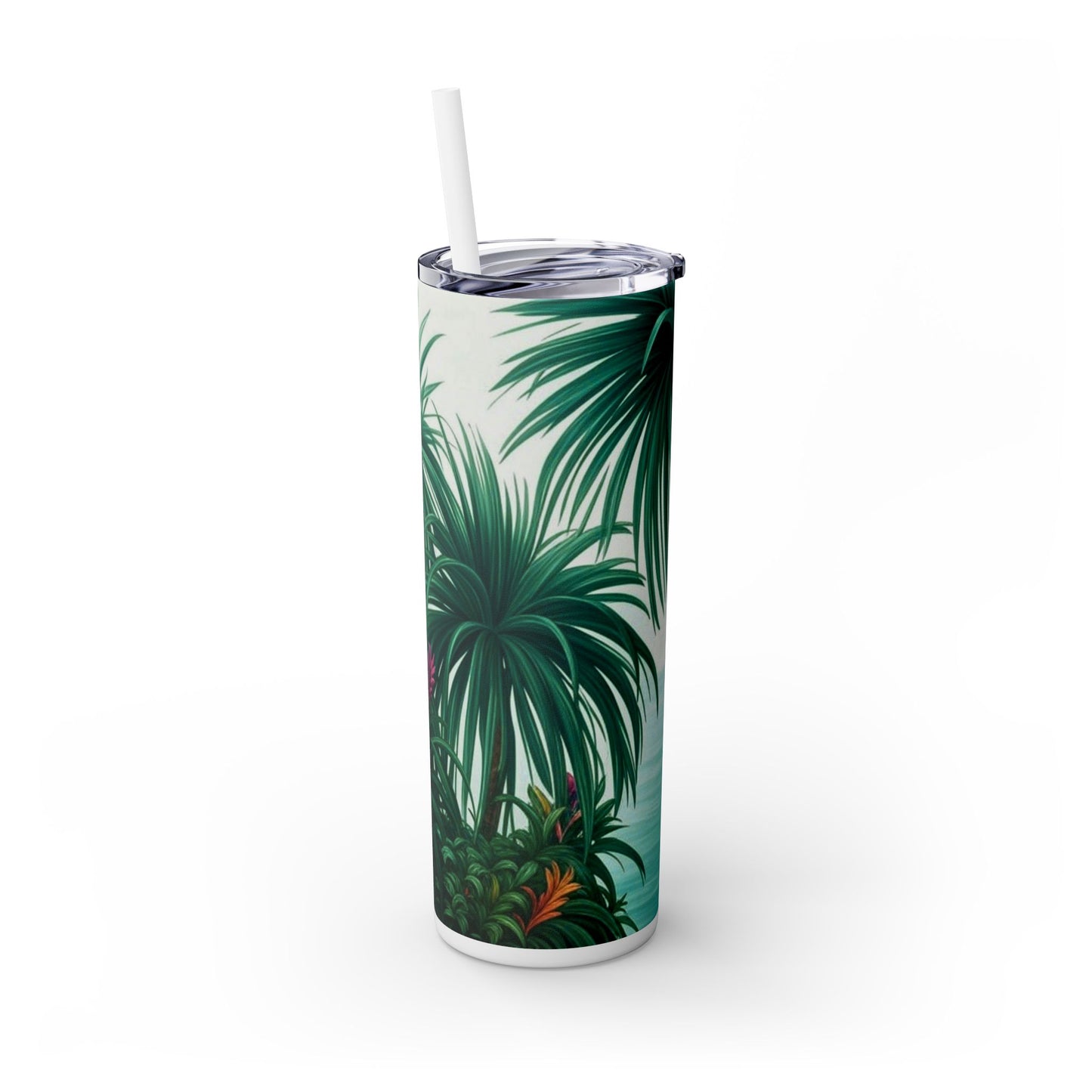 Tiny Palm Island, Skinny Matte Tumbler with Straw - 20oz Beach Vibes