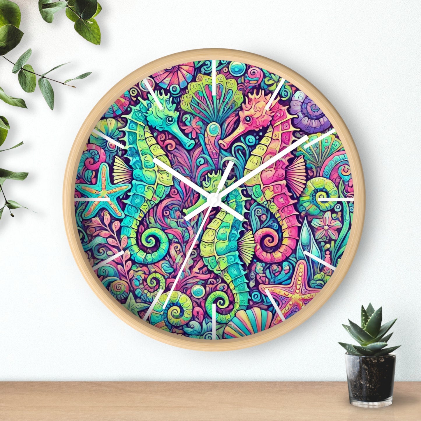 Wall Clock, Seahorse Trio, White Separators