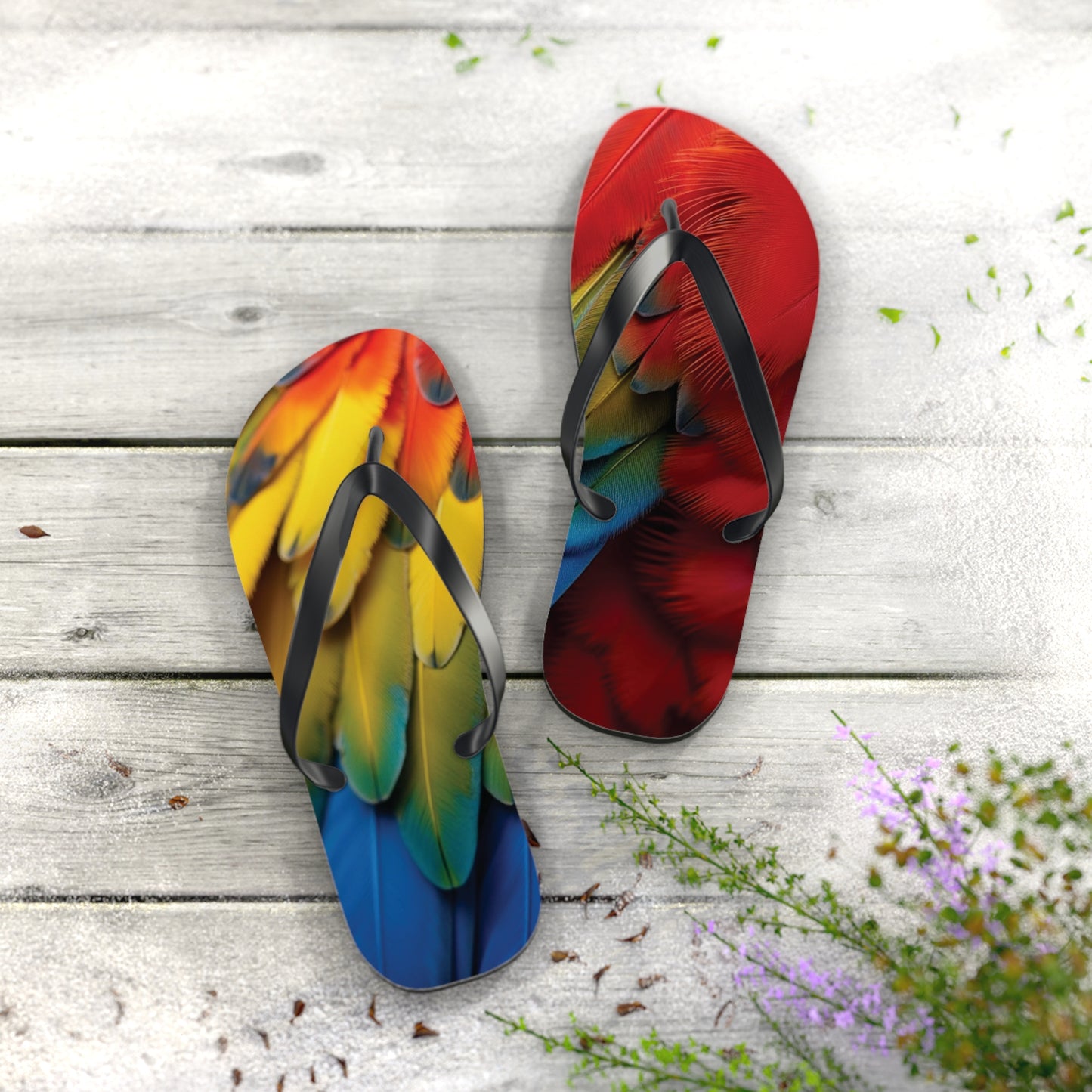 Flip Flops - Macaw Feathers