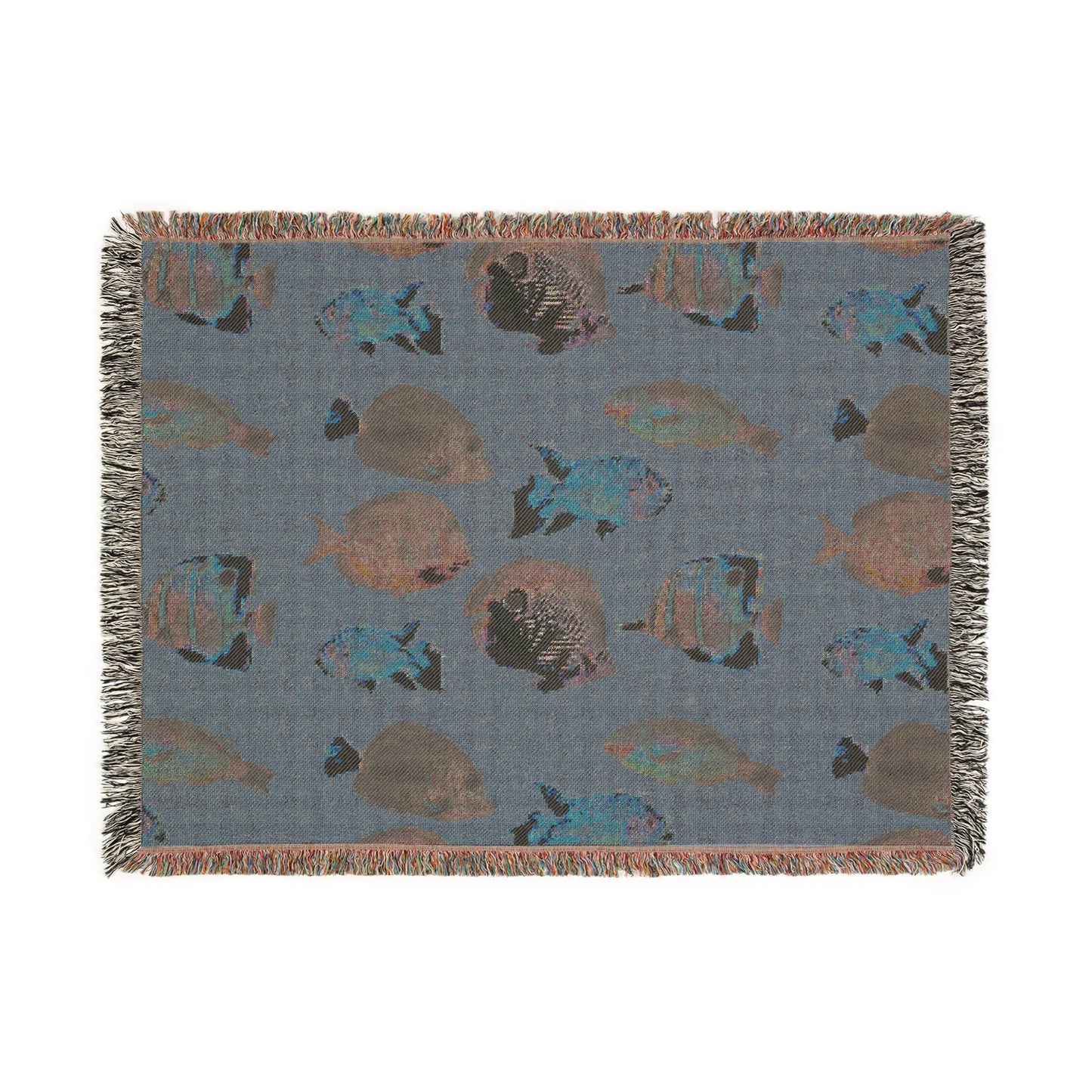 Tropical Woven Blanket, 3 Sizes - Coastal Home Decor / School of Fish, Pink-Brown