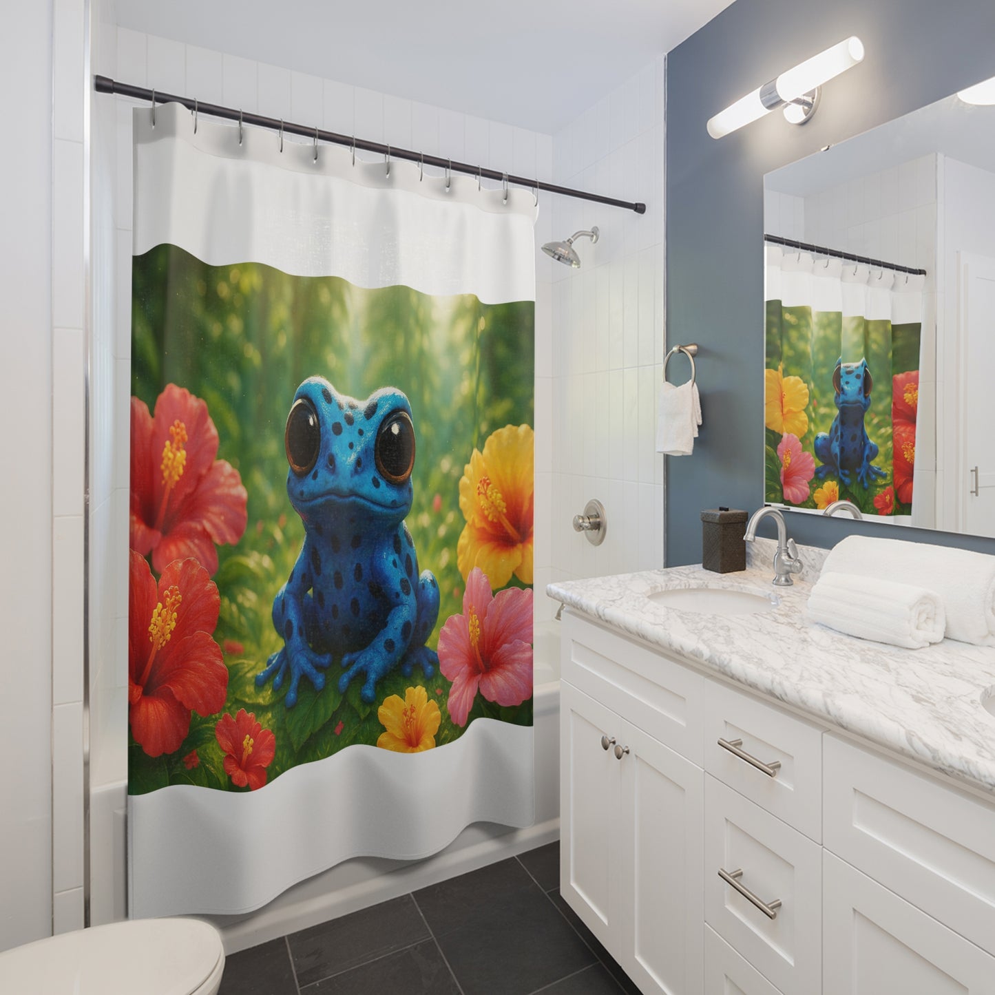 Tropical Shower Curtain - Rainforest Bathroom Decor / Baby Tree Frog