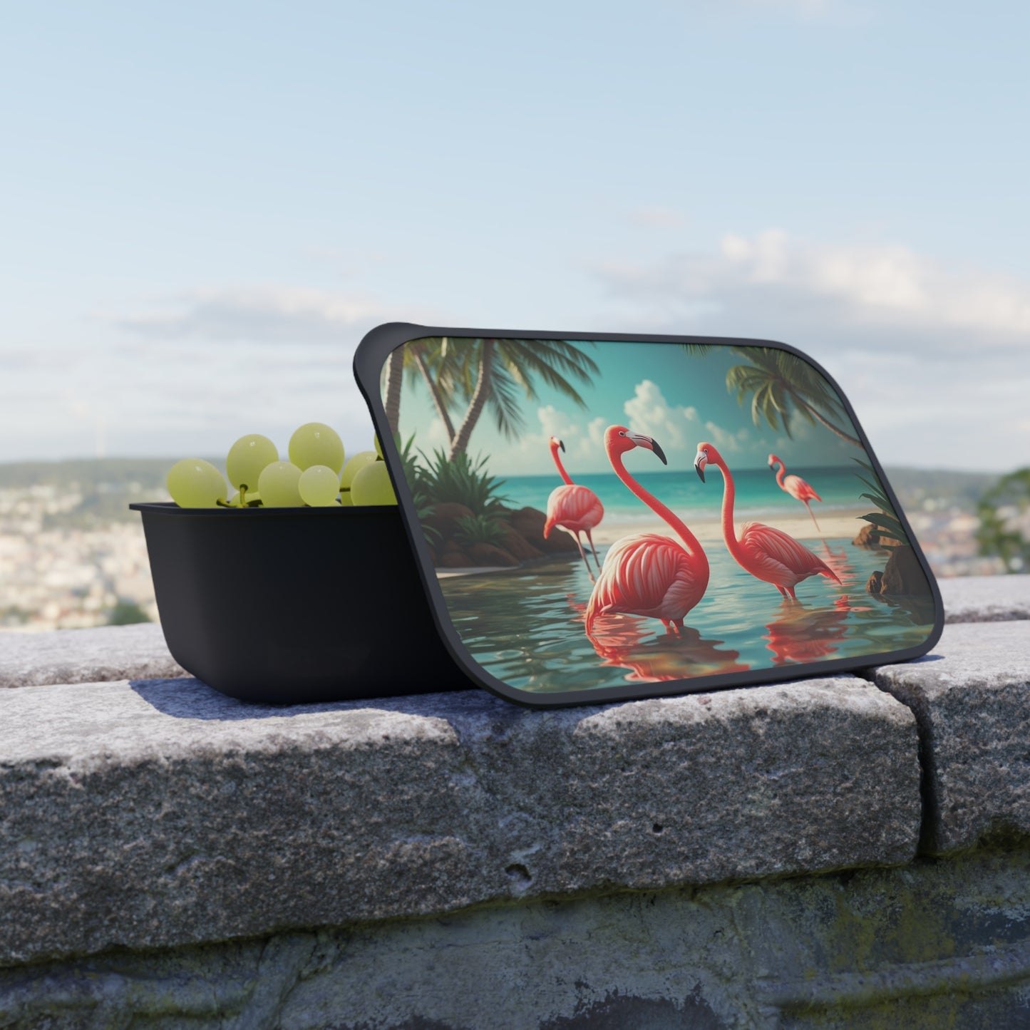 Bento Box with Utensils - Flamingo Morning Dip