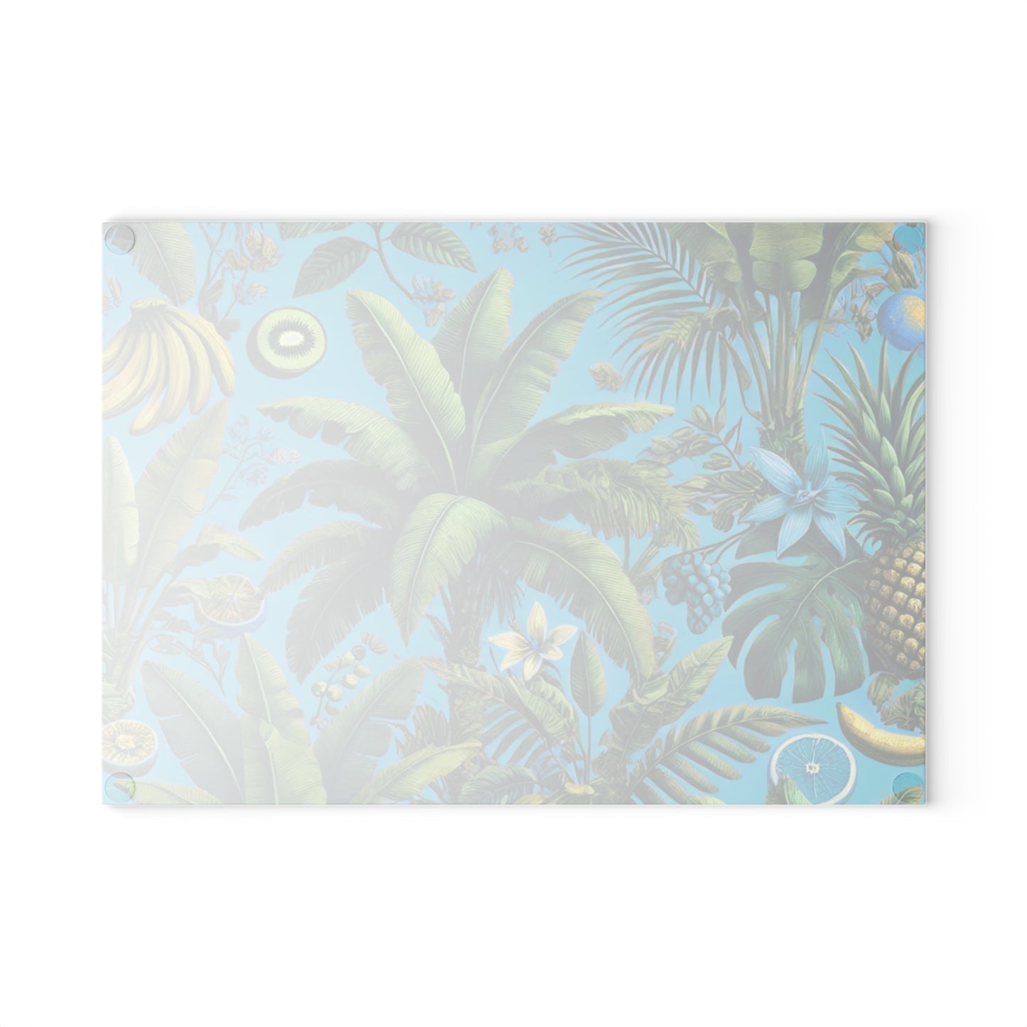Glass Cutting Board, 2 sizes - More Tropical Fruit, Aqua Blue