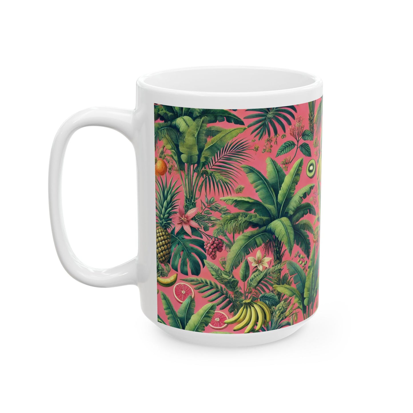 Ceramic White Mug - 11oz & 15oz, More Tropical Fruit, Coral