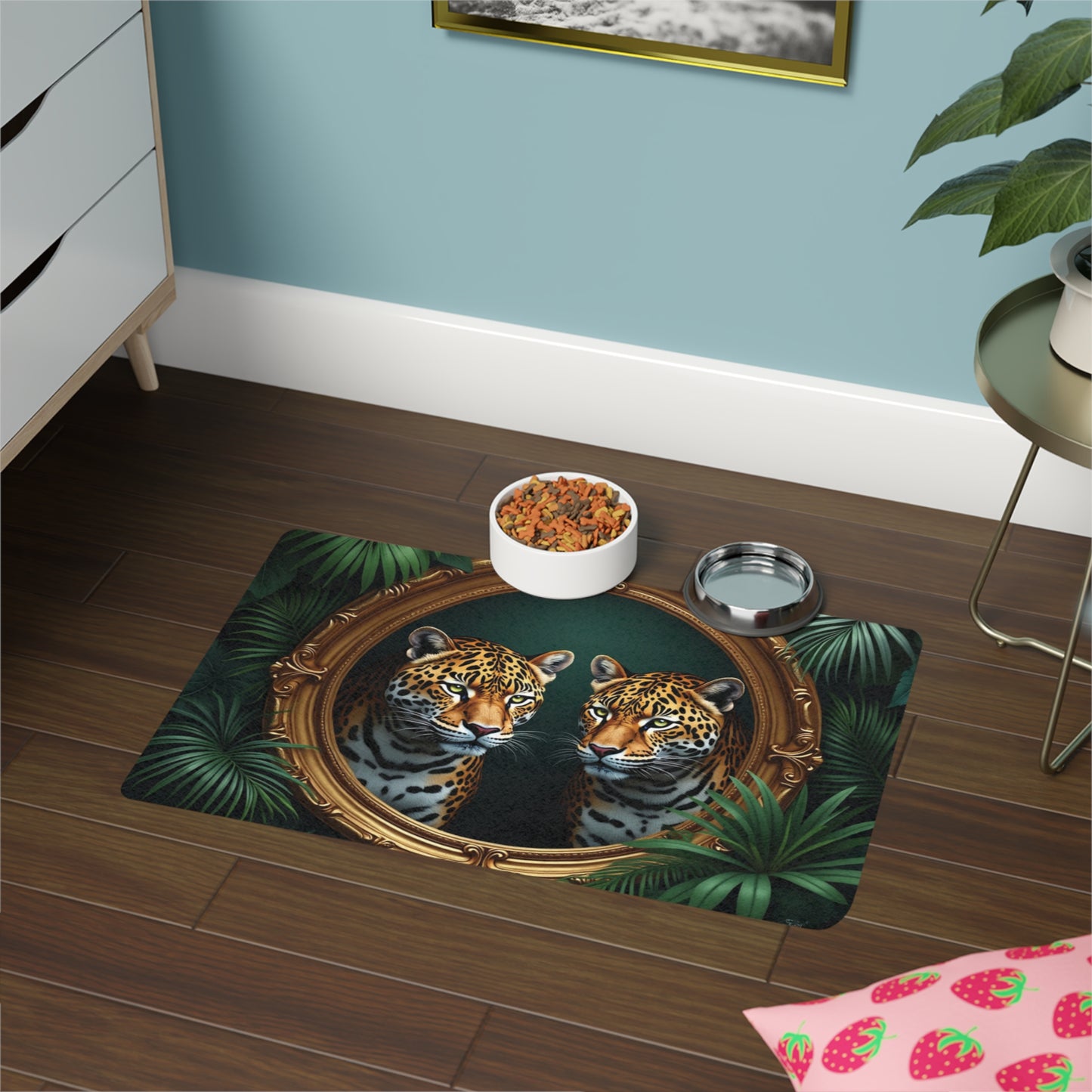 Pet Food Mat (12x18) - Framed Jaguars
