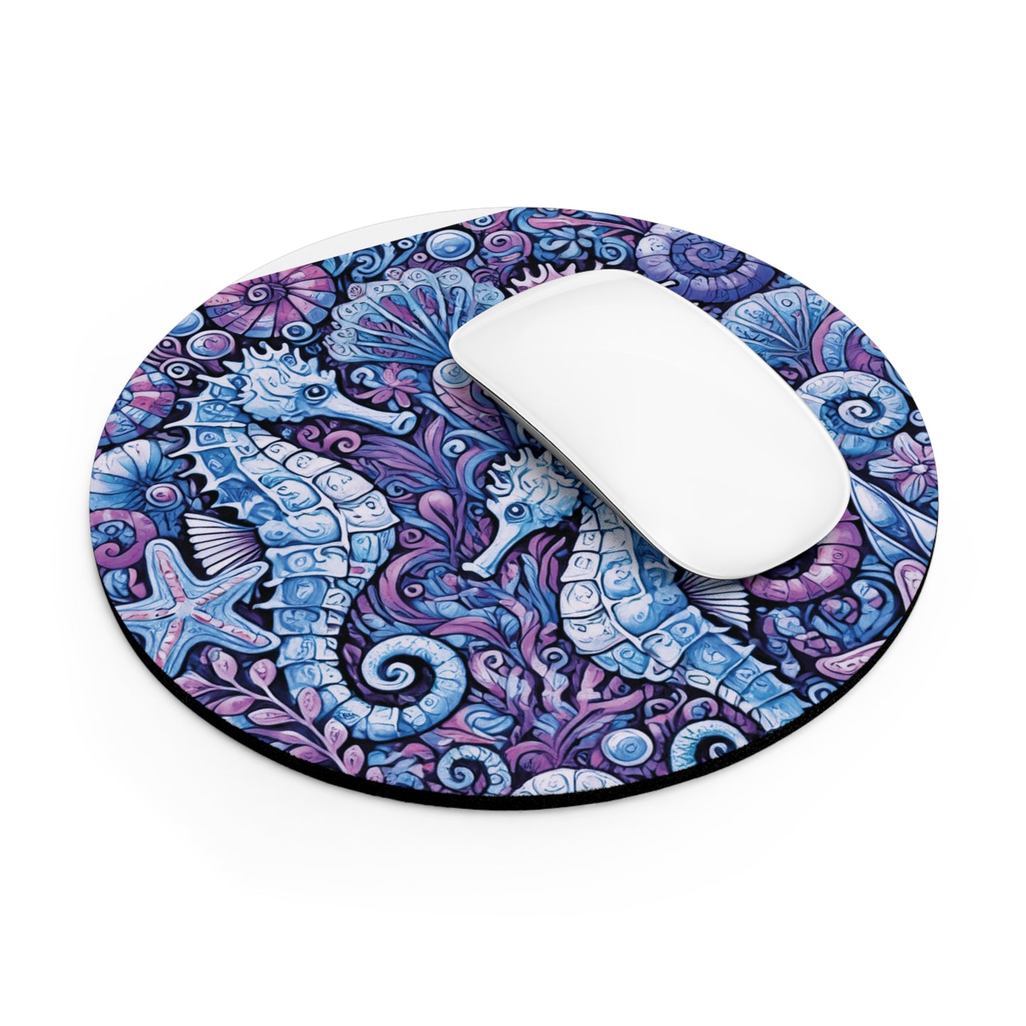Tropical Mouse Pad, 2 Shapes - Beach Vibes for Home Office & Gamer / Seahorse Trio, Blue