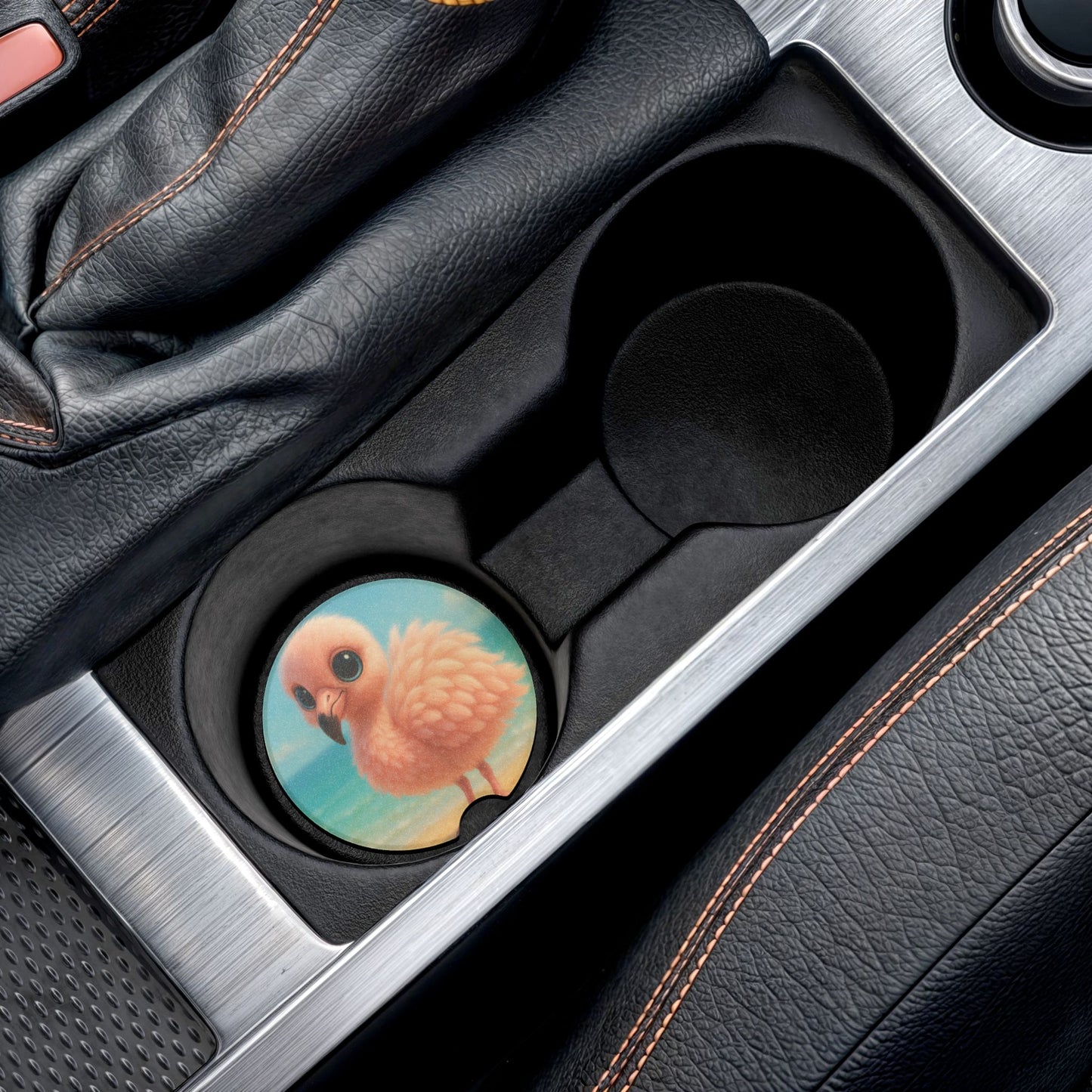 Soapstone Car Coaster - Baby Flamingo