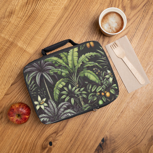 Tropical Fruit/Black Lunch Bag - Eco-Friendly Insulated Tote, Adult and Child Lunchbox / Perfect for Picnics, Beach Outings