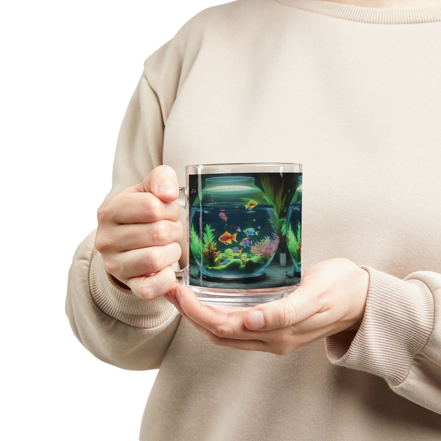 Tropical Glass Mug - 10oz Coffee Cup / Tropical Fish #2