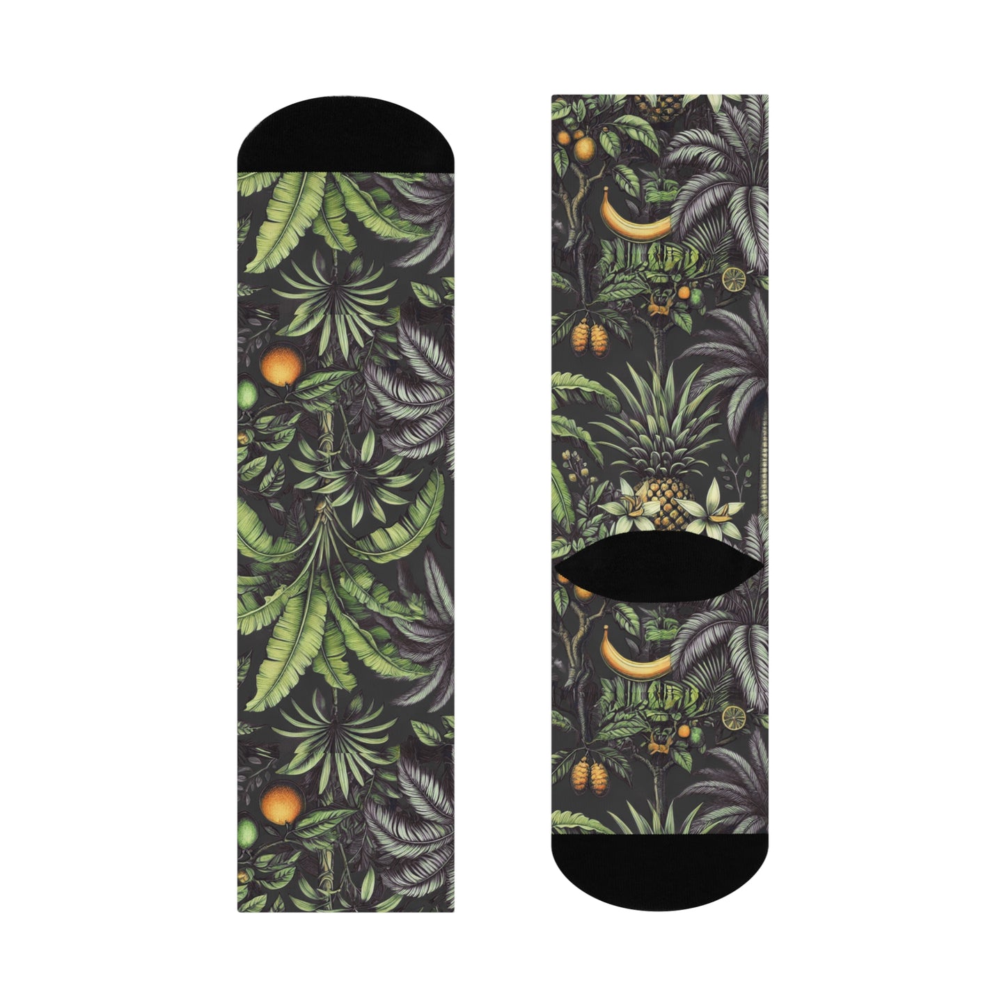 Cushioned Crew Socks - Tropical Fruit, Black