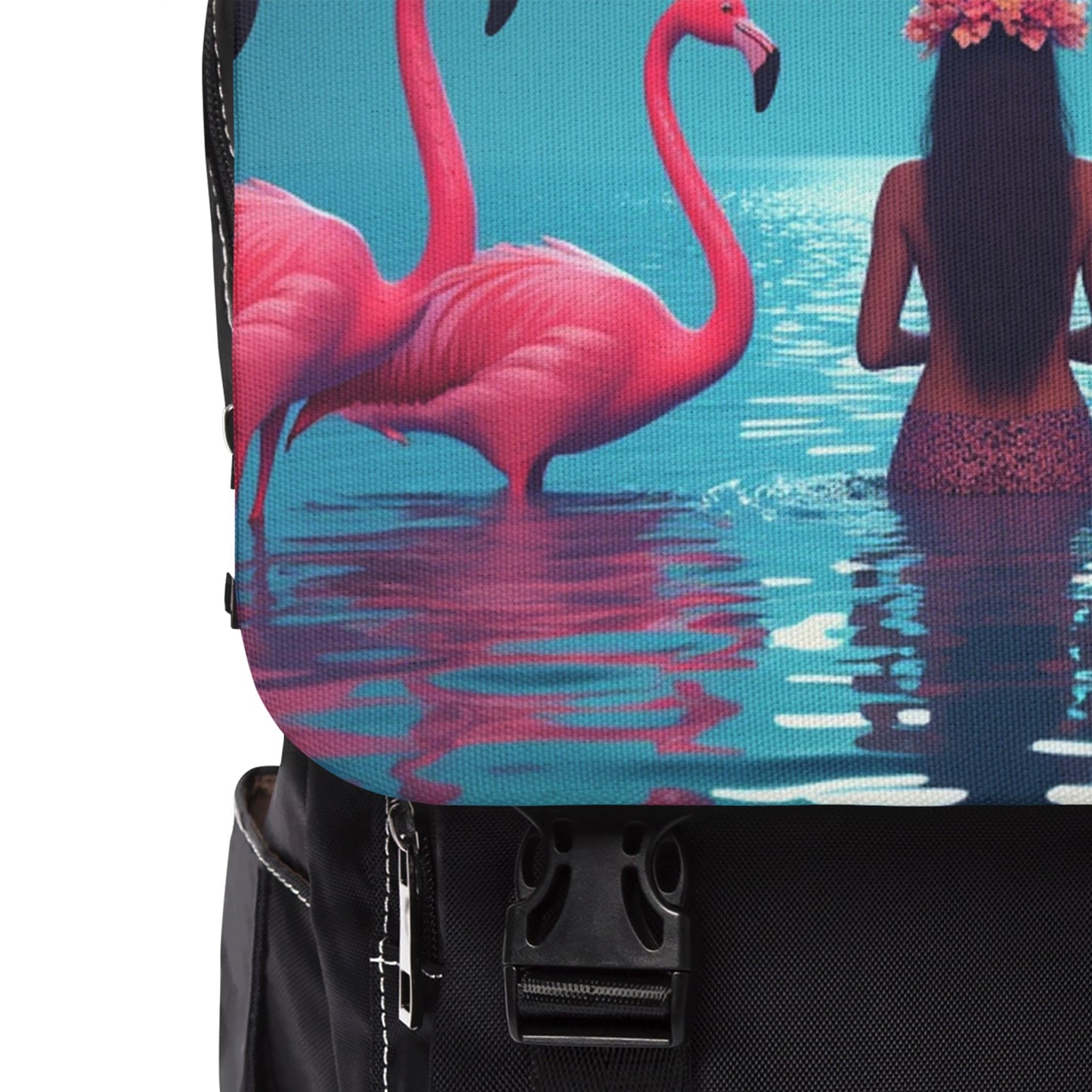 Tropical Casual Backpack Moonlit Mermaid and Flamingos - Perfect for Everyday Adventures
