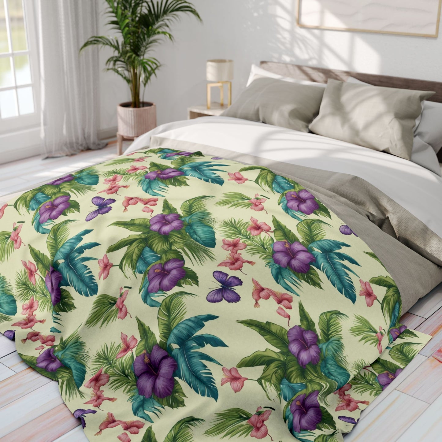 Mary's Garden Toile Fleece Blanket - Colorful Tropical Design