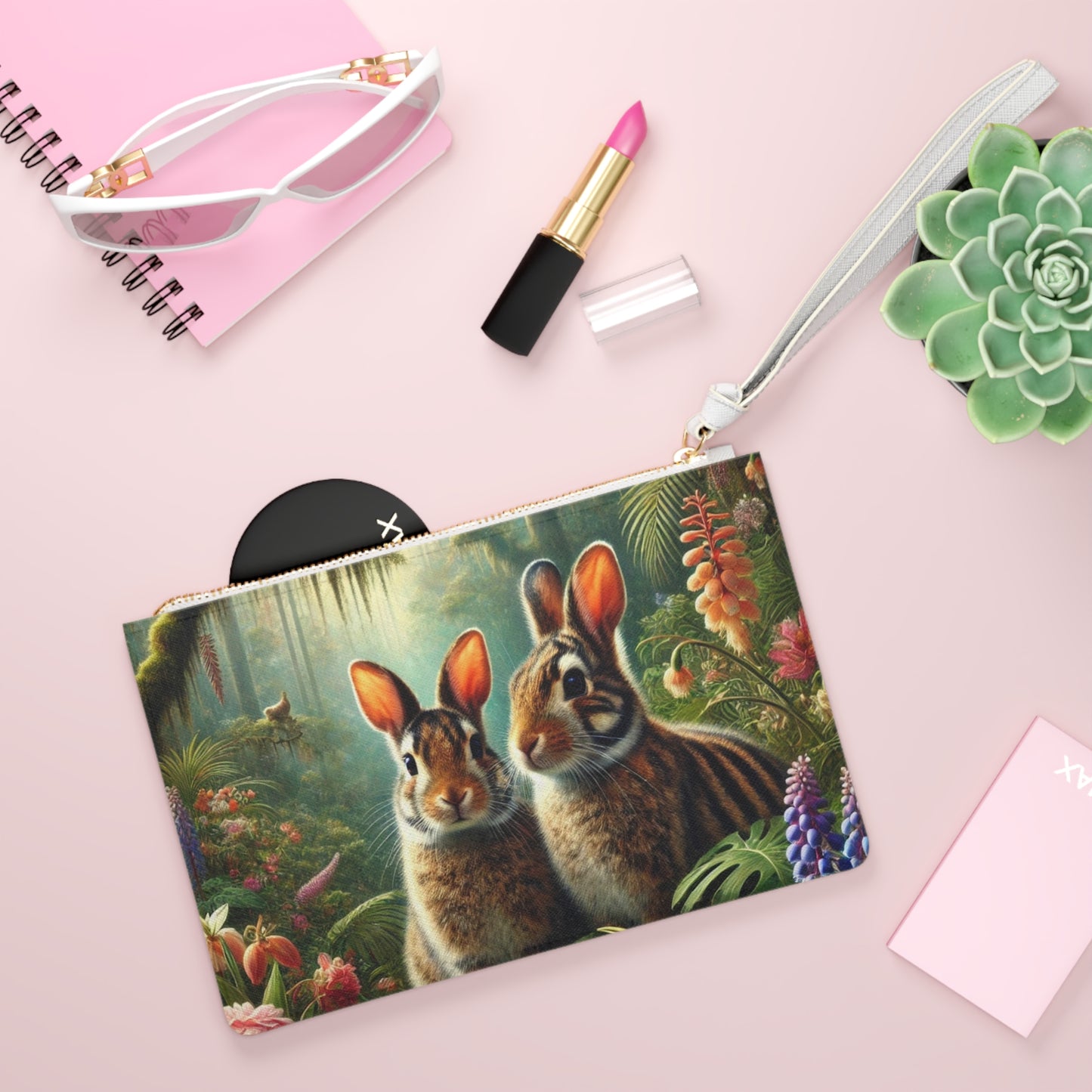 Tropical Faux Leather Clutch Bag - Perfect for Beach Adventures & Summer Vacations / Rainforest Sumatran Rabbits