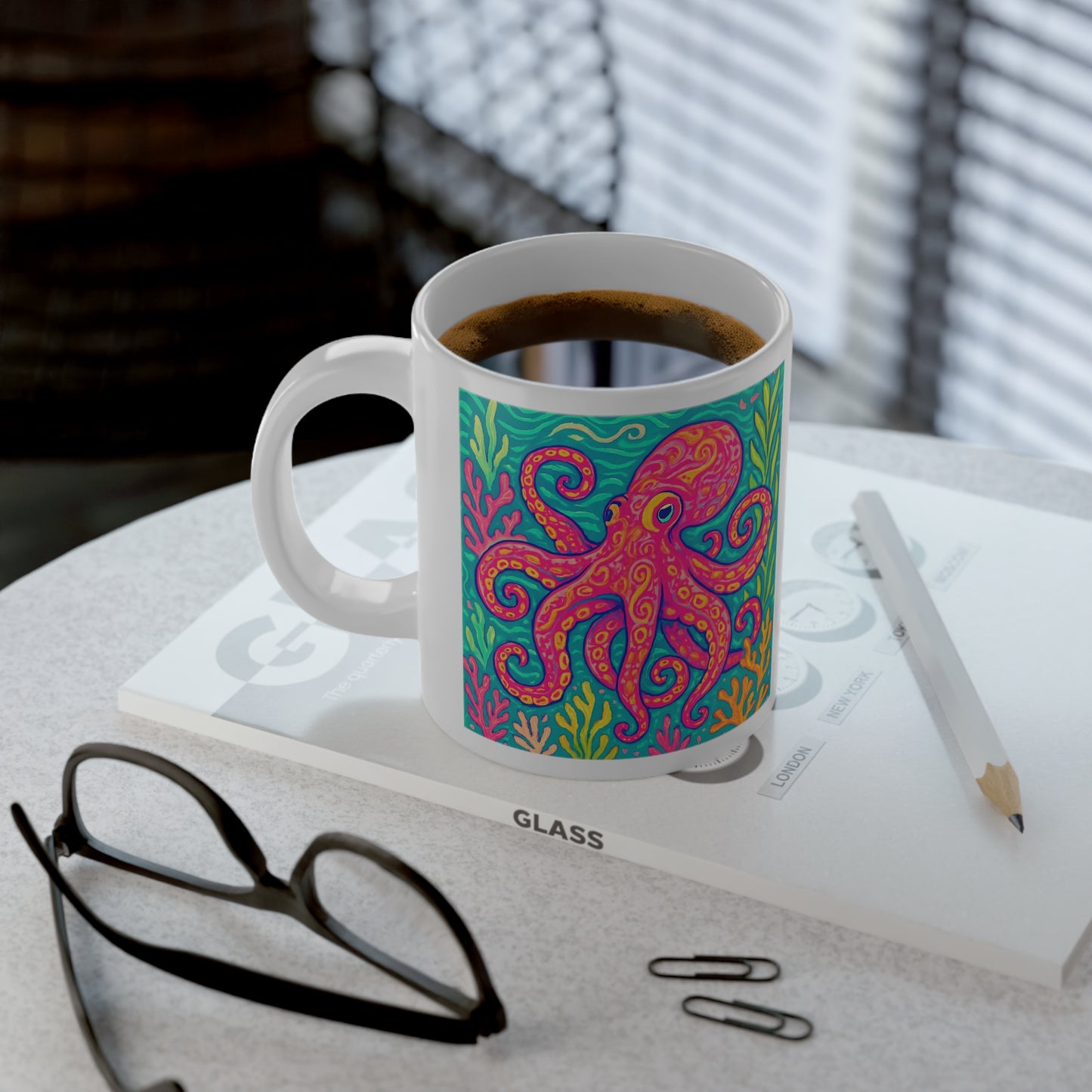 Jumbo Mug, 20oz, Octopus Kraken Joe, Red | Tropical Coffee Cup, Gift for Ocean Lovers