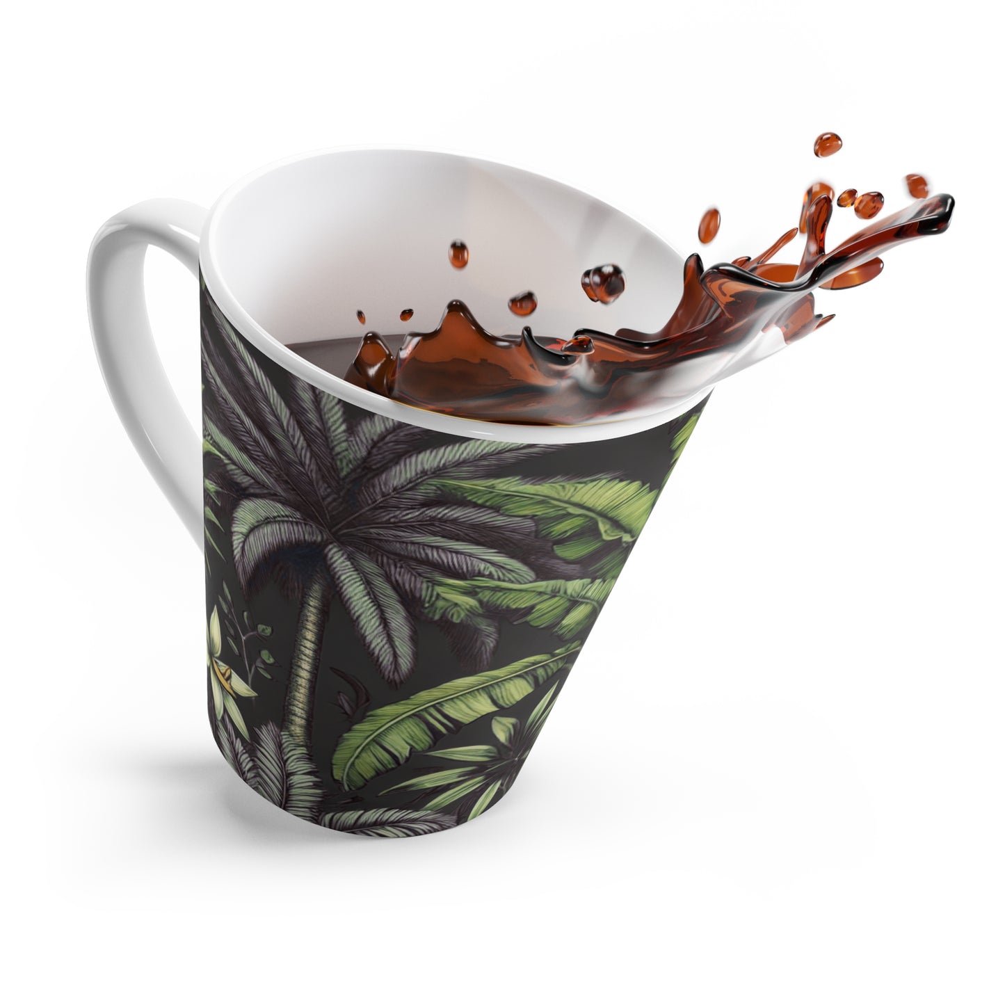 Latte White Mug - Tropical Fruit, Black