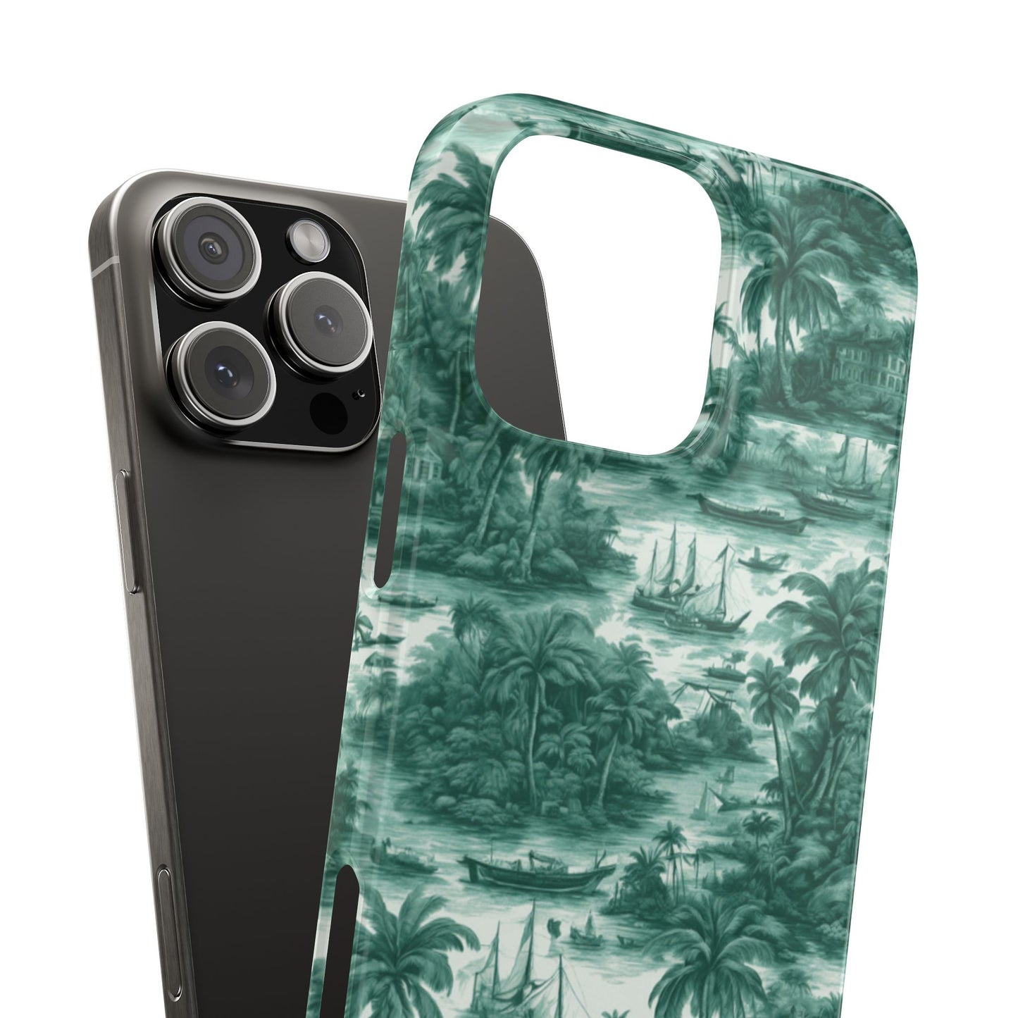 Slim Phone Cases - Tropical Toile #1, evergreen
