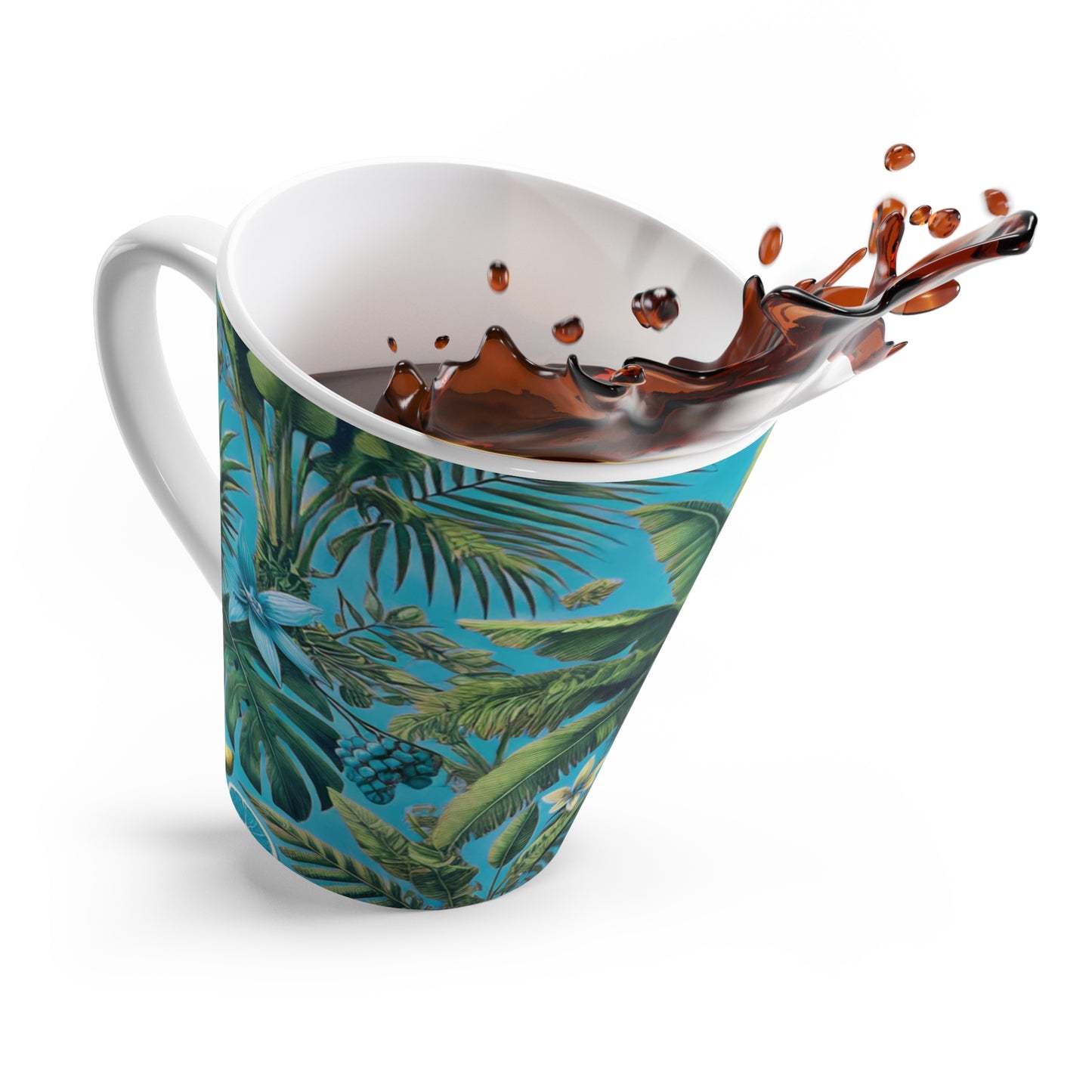 Latte White Mug - More Tropical Fruit, Aqua Blue