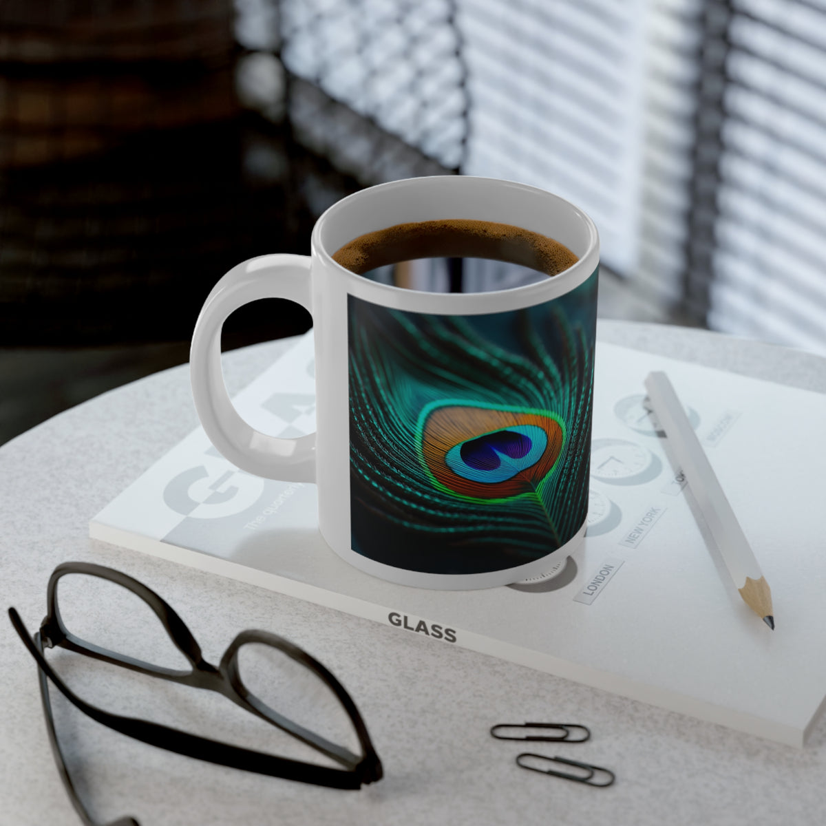 Jumbo Mug, 20oz, Peacock Eye Feather | Tropical Coffee Cup