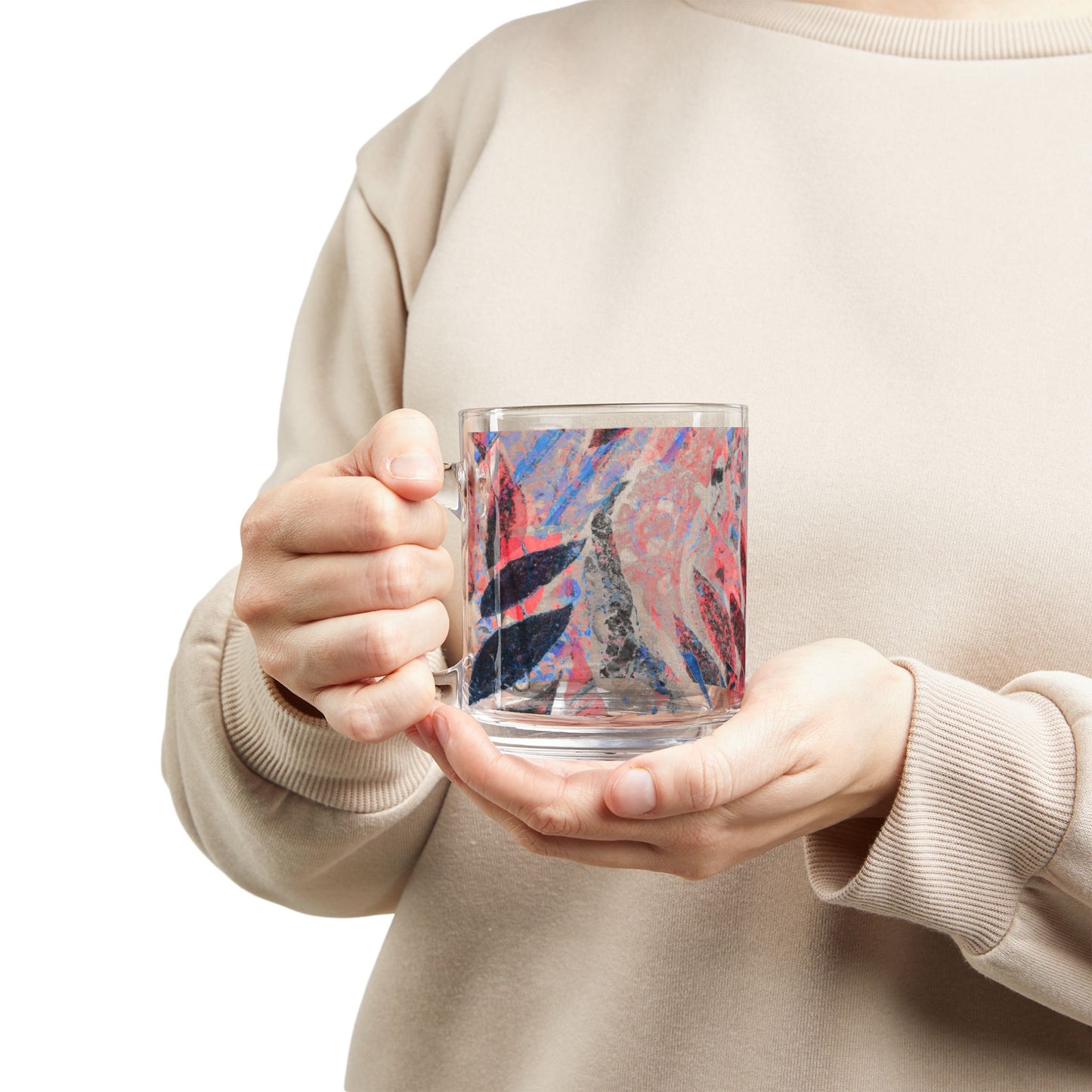 Tropical Glass Mug - 10oz Coffee Cup / Amazon Whimsy, Red