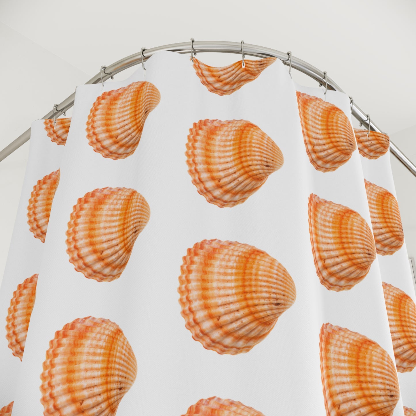 Tropical Shower Curtain - Ocean Bathroom Decor / Orange Scallop Shell