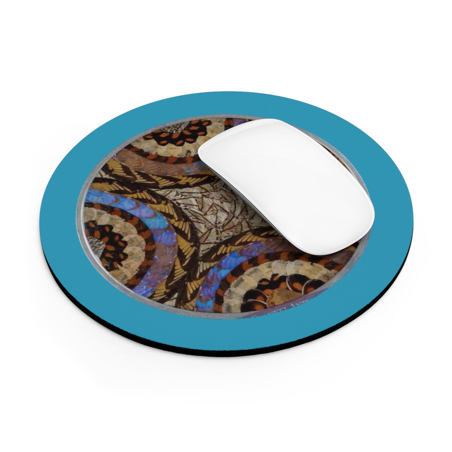 Tropical Mouse Pad, 2 Shapes - Beach Vibes for Home Office & Gamer / Real Butterfly Wing Art, Turquoise
