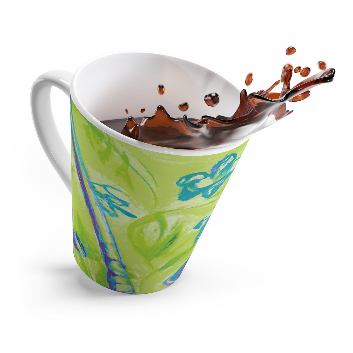 Latte White Mug - Tropical Doodles, Lime