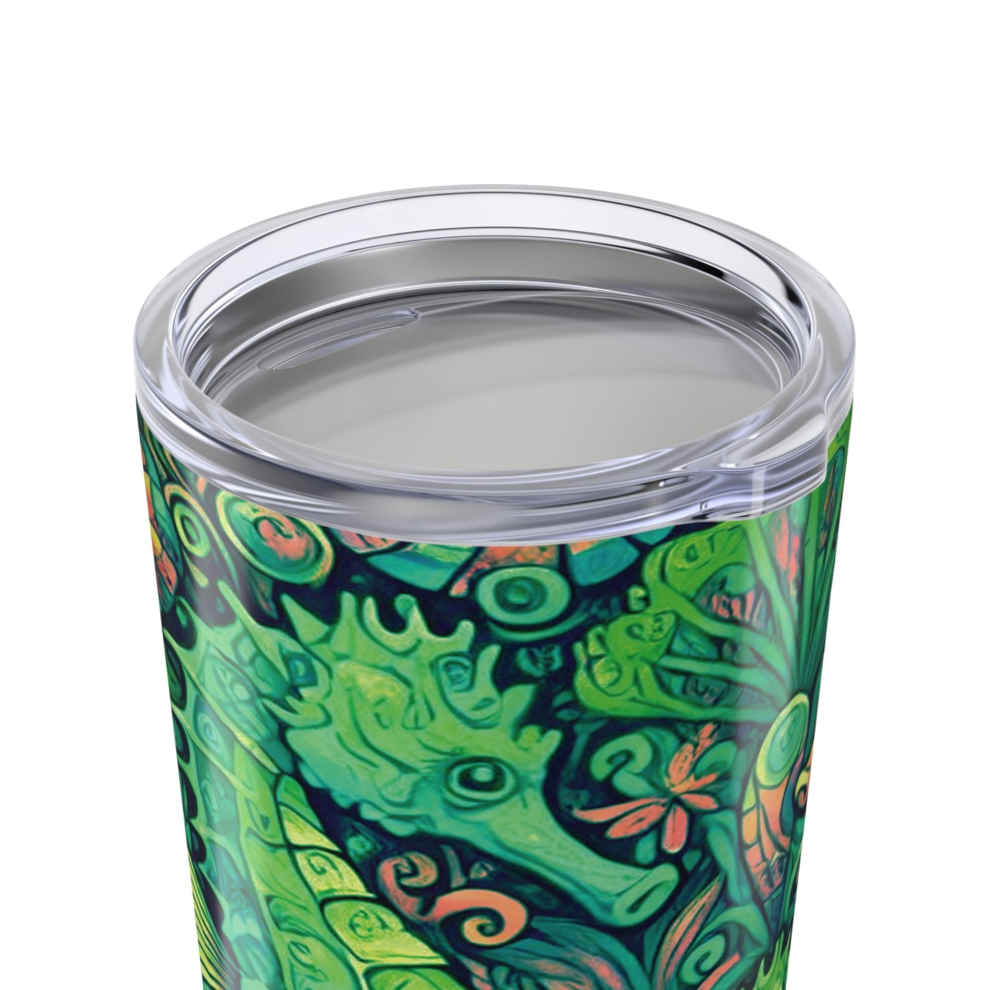 20oz Tropical Glossy Tumbler, Stainless Steel / Seahorse Trio, Lime Green