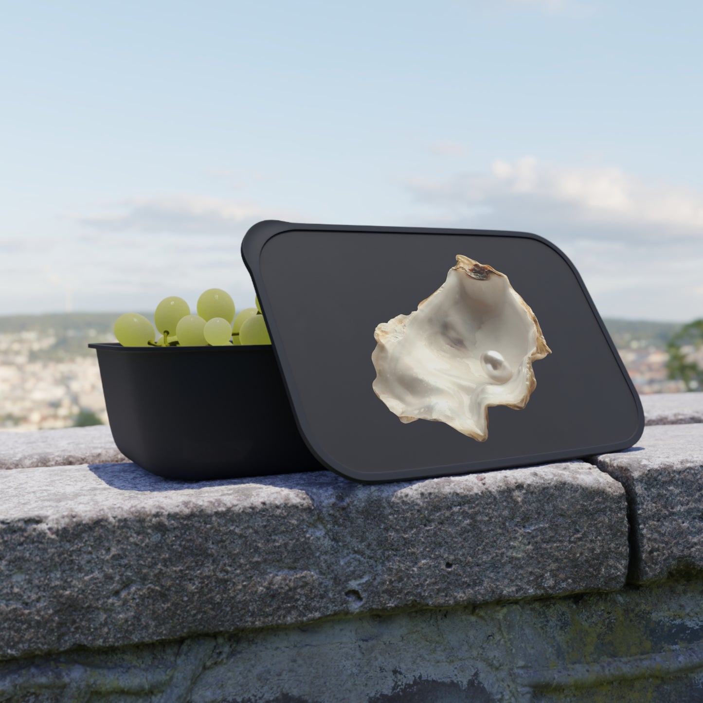 Bento Box with Utensils - White Pearl Oyster