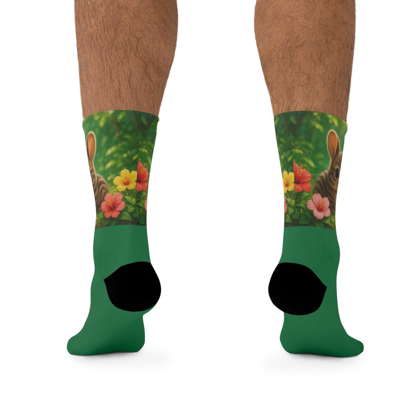 Recycled Poly Socks, Baby Sumantran Rabbits/Dark Green