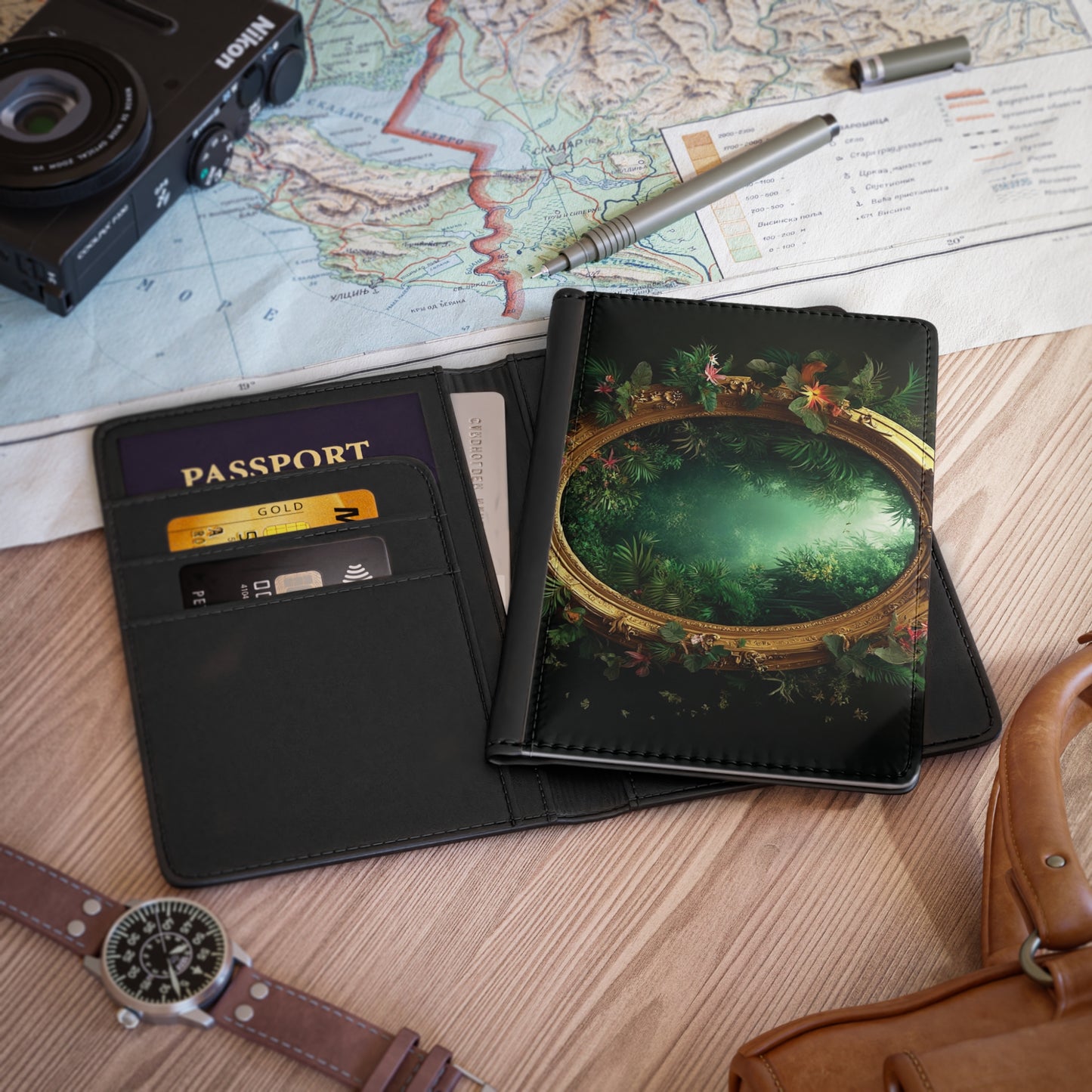 Tropical Passport Cover, Faux Leather - RFID blocking for travel security / Rainforest Portal to Paradise