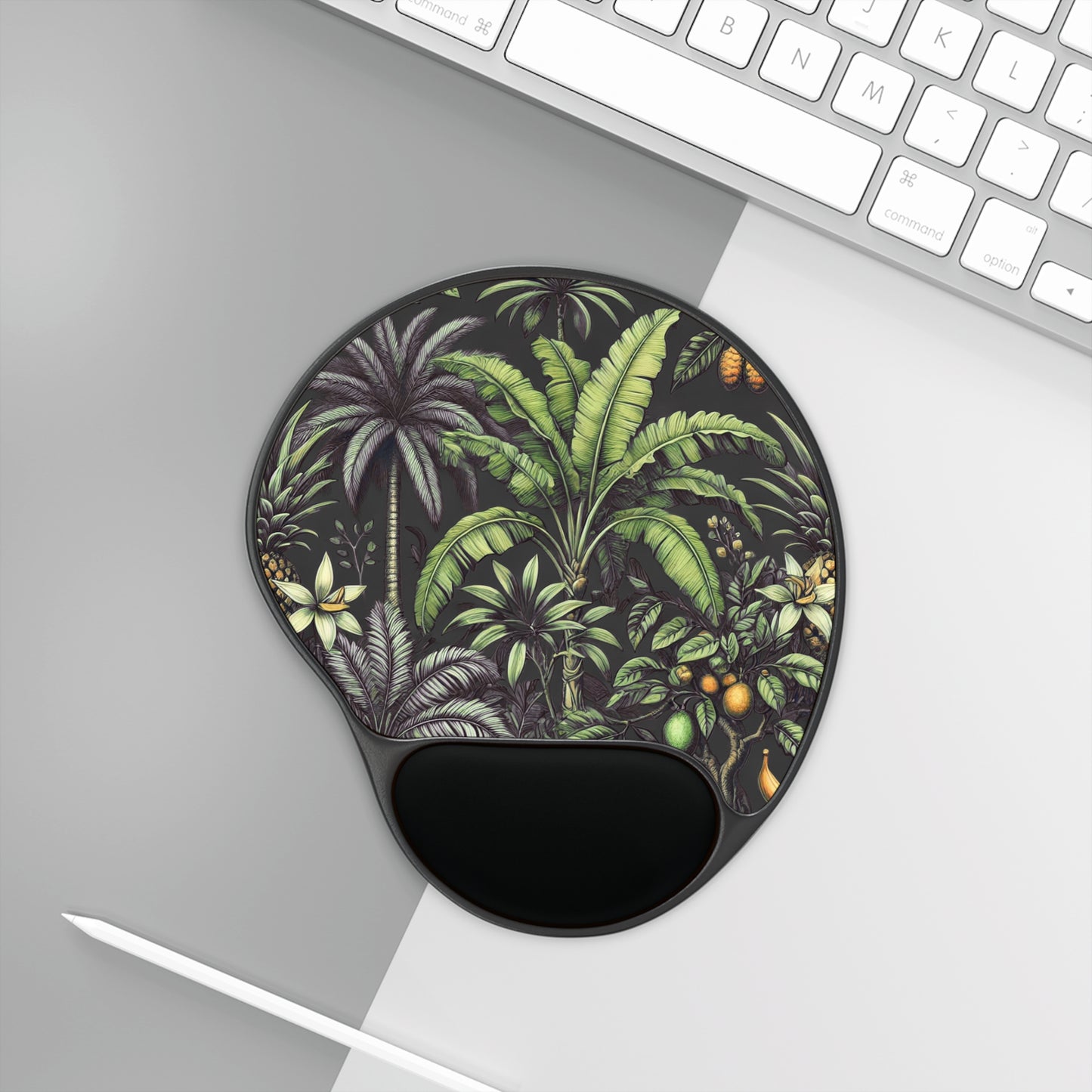 Tropical Fruit/Black Mouse Pad with Wrist Rest - Ergonomic Design for Home & Office