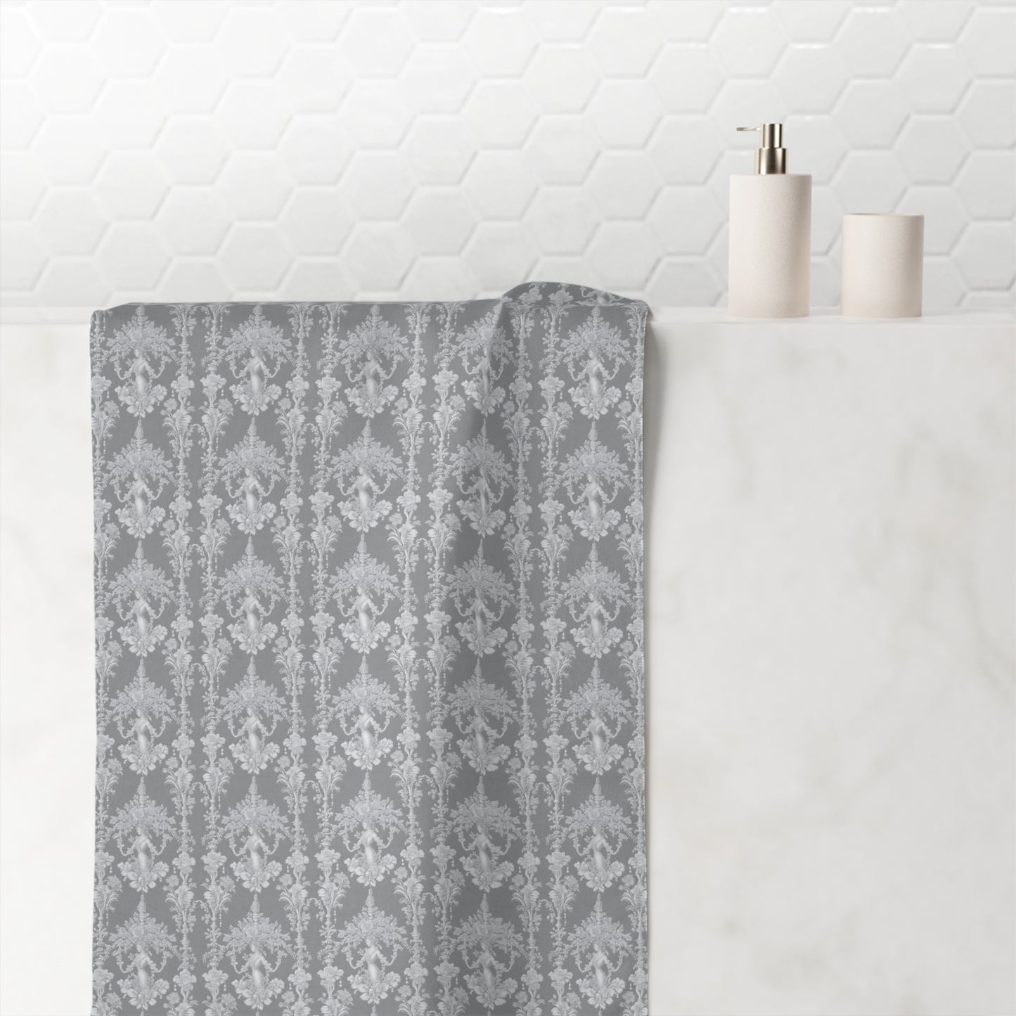 Tropical Mink-Cotton Towel, 30" x 60" - Soft & Absorbent, Pearl Lady Toile/Slate