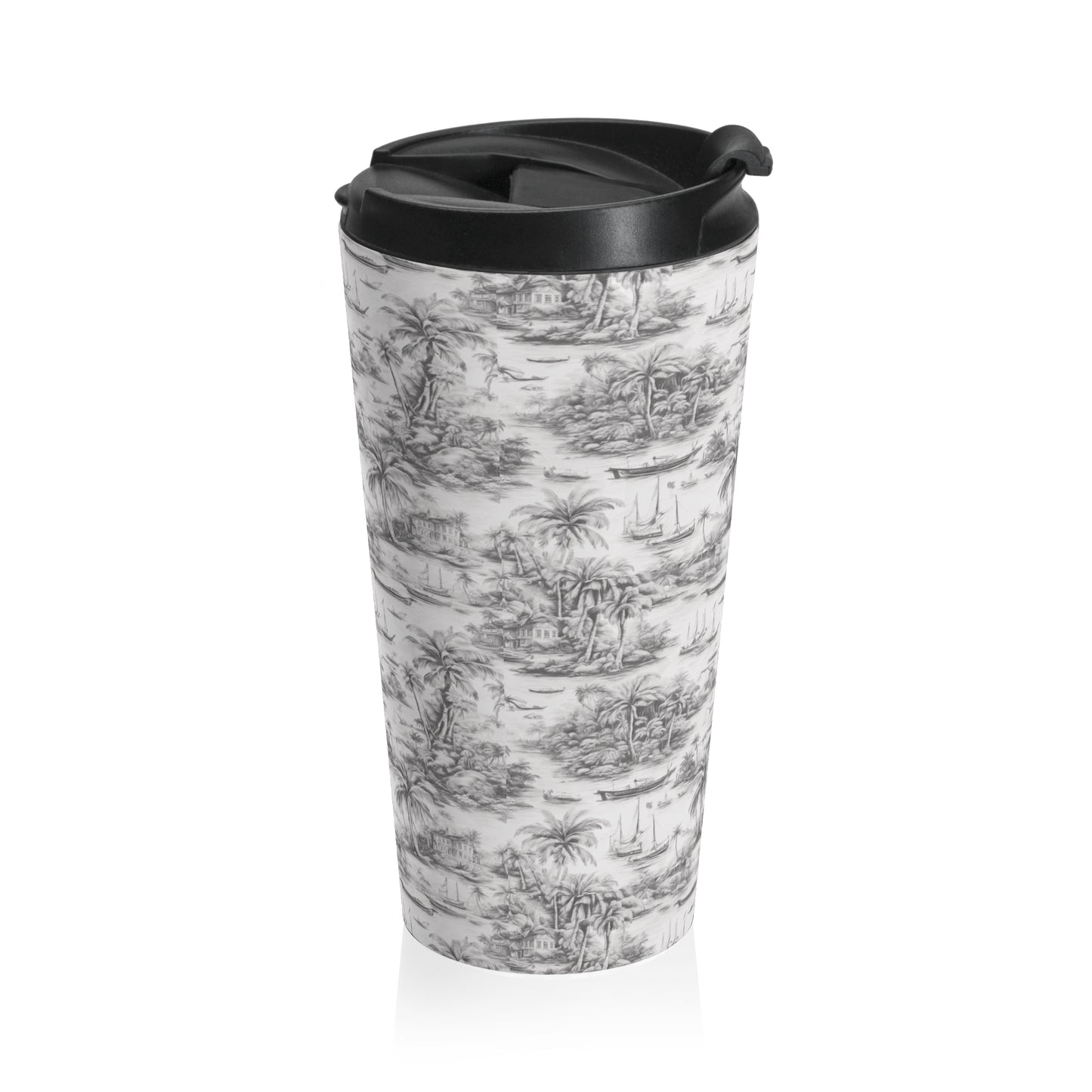 15 oz. Stainless Steel Travel Mug / Tropi Trip Toile White
