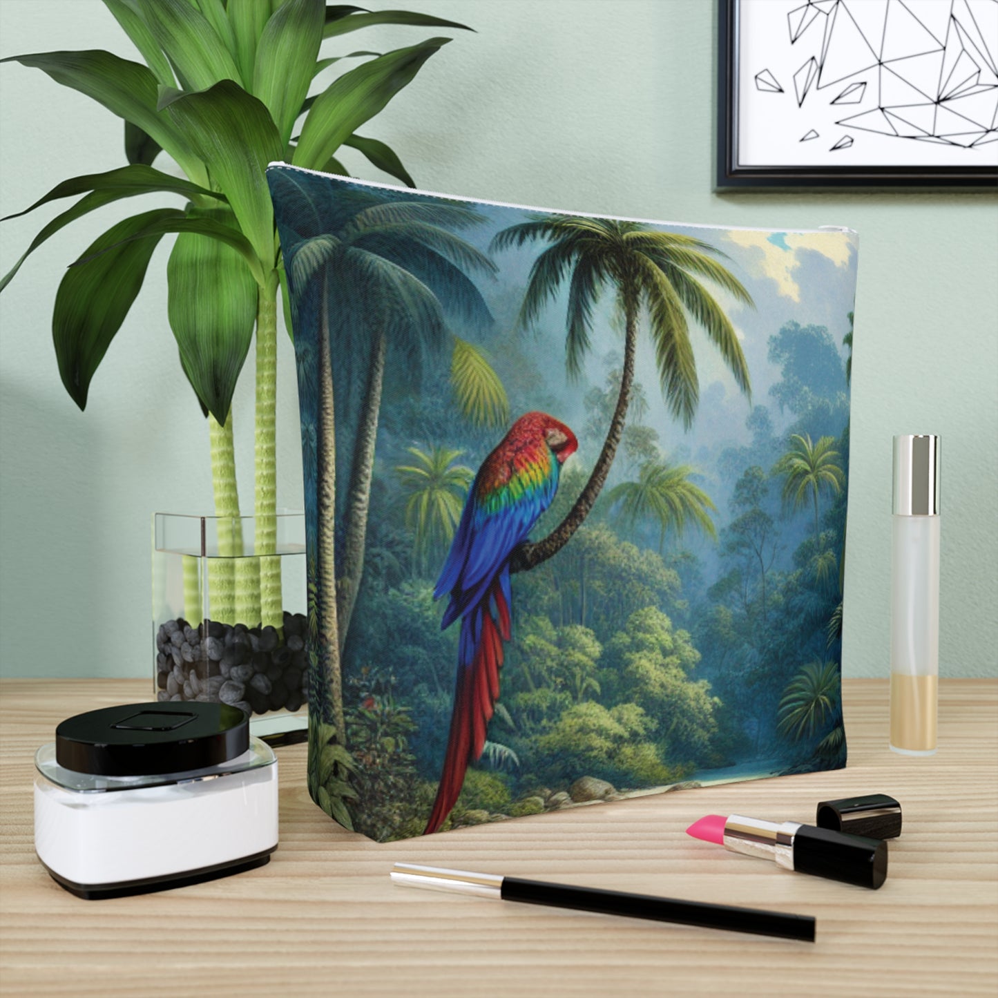 Tropical Cotton Cosmetic Bag, Makeup Pouch, 5 Sizes / Sleeping Beauty Parrot