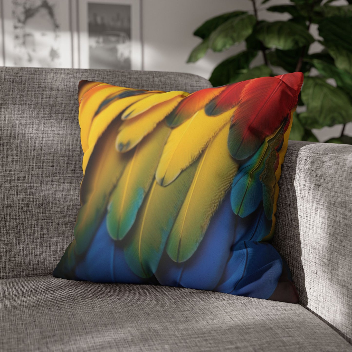 Faux Suede Square Pillowcase - Macaw Parrot Feathers