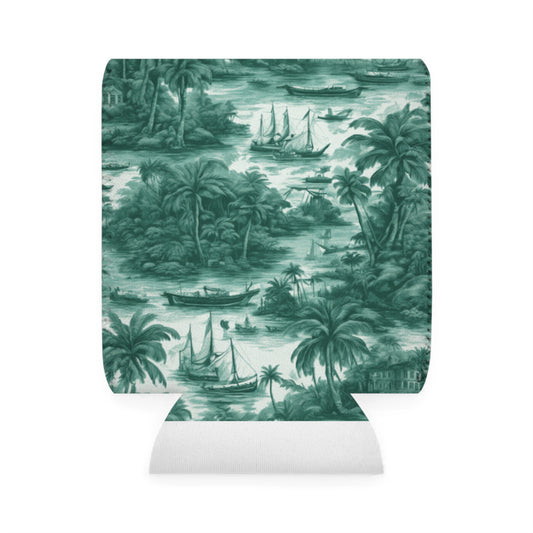 Tropical Toile/Evergreen Can Cooler Sleeve - Perfect for Outdoor Picnics
