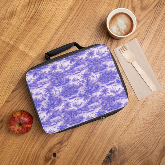 Tropical Toile/Amethyst Lunch Bag - Eco-Friendly Insulated Tote, Adult and Child Lunchbox / Perfect for Picnics, Beach Outings