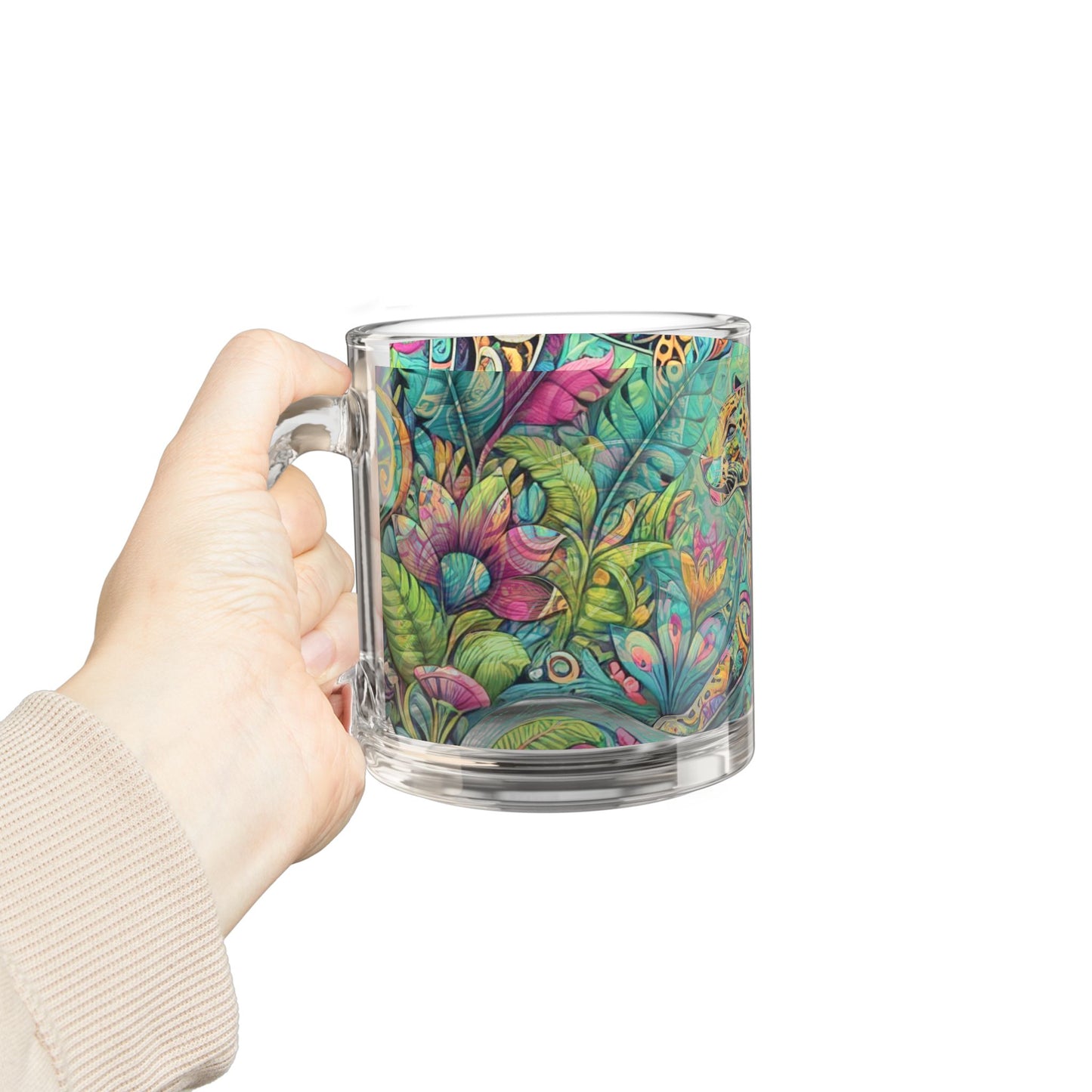 Tropical Glass Mug - 10oz Coffee Cup / Jaguars Pop
