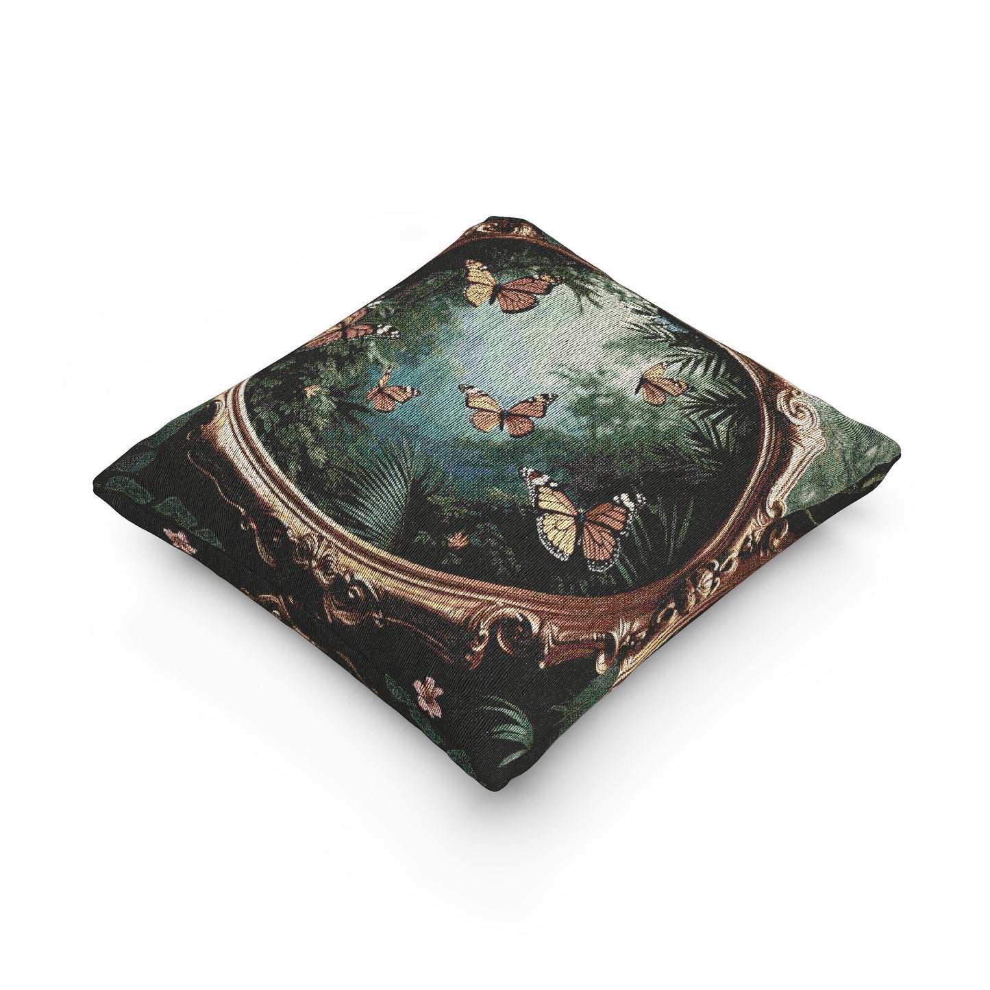 Woven Pillow, 17"W x 18"L - Framed Monarch Gathering