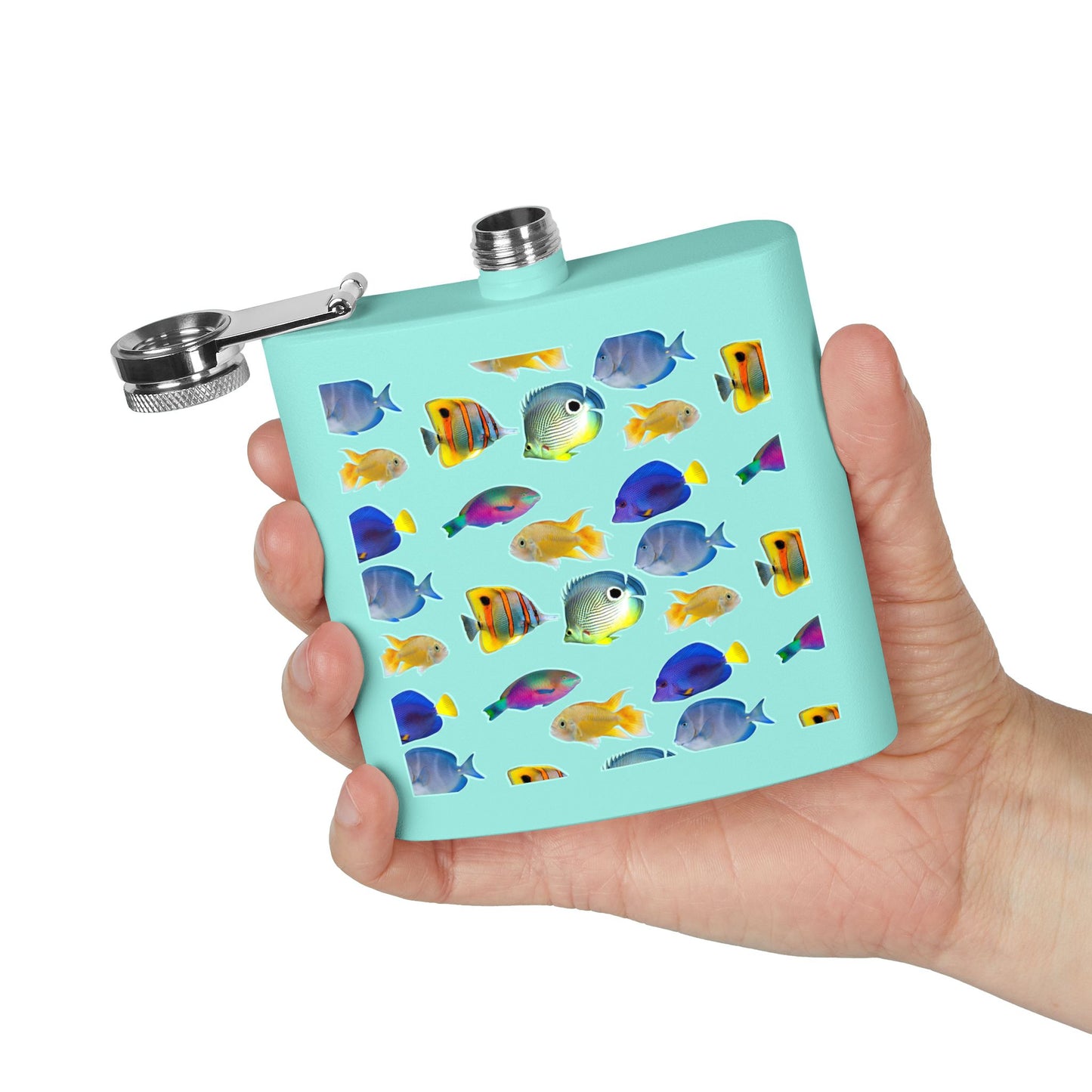 Tropical Stainless Steel 6 oz. Flask, Many Colors – School of Fish