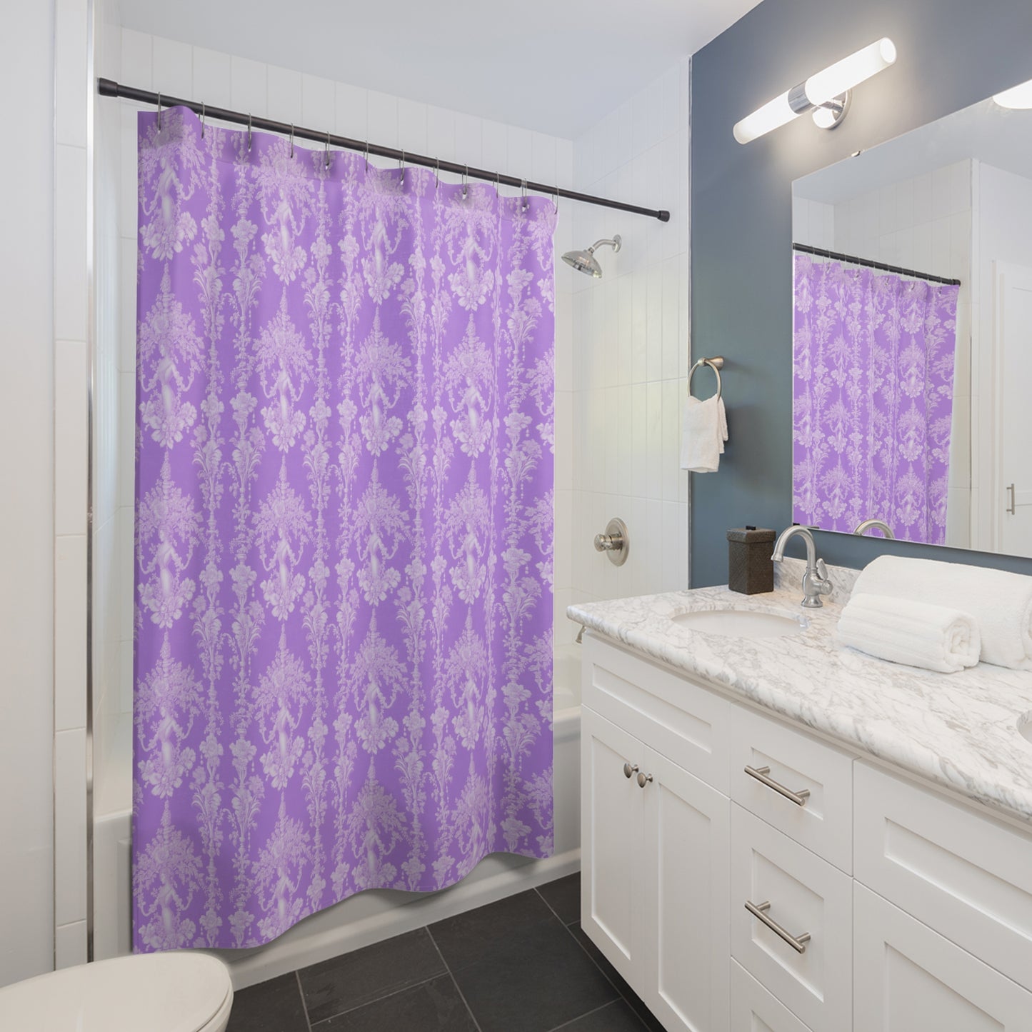 Tropical Shower Curtain - Classic Bathroom Decor / Pearl Lady Toile, Lavender