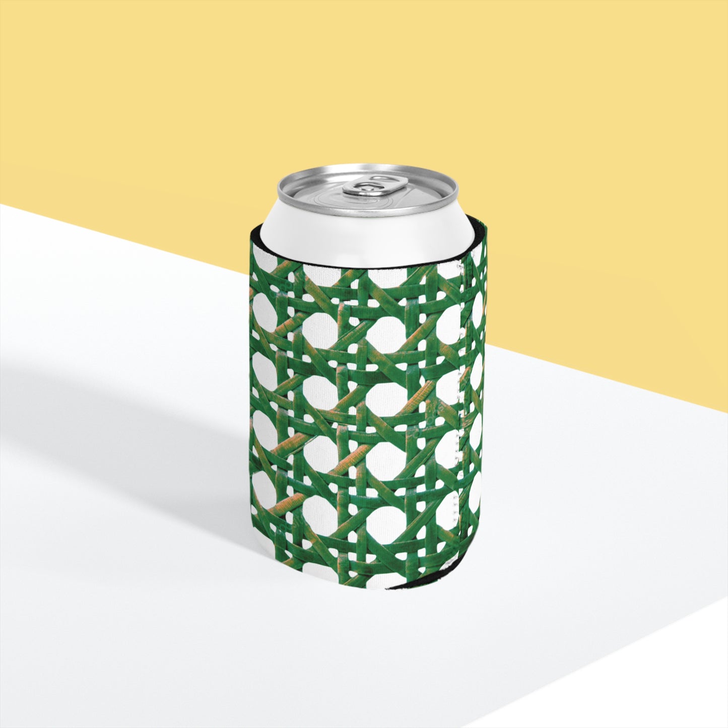 Beach Chair Wicker/Green Can Cooler Sleeve - Perfect for Outdoor Picnics