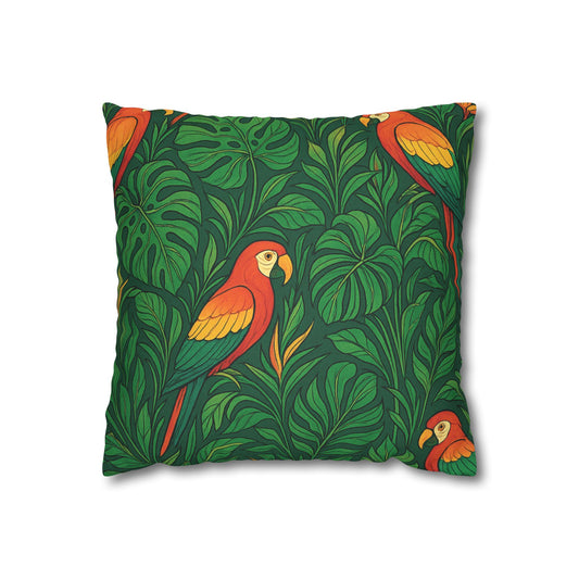 Faux Suede Square Pillowcase - Parrot Family