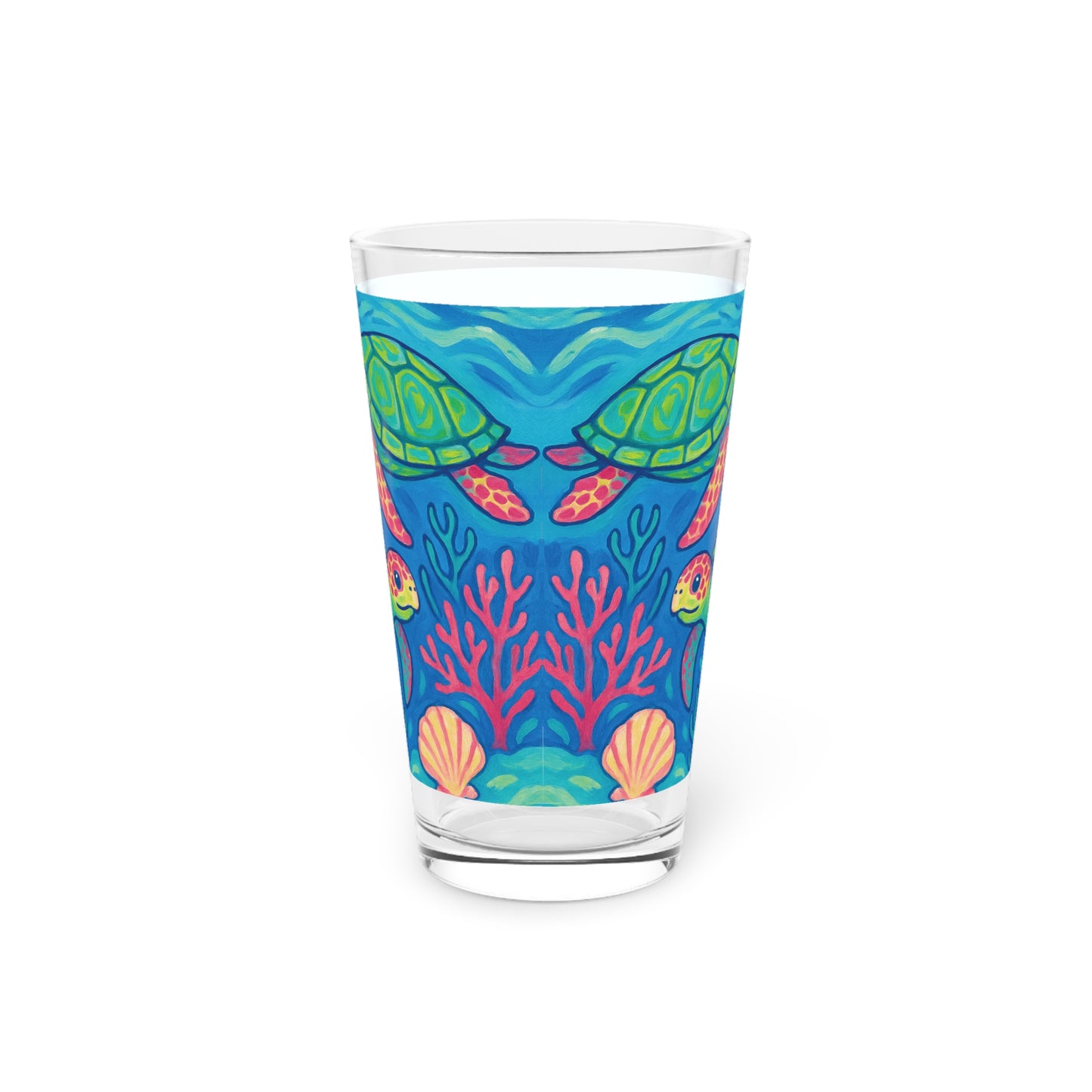 Pint Glass, 16oz - Turtles and Coral