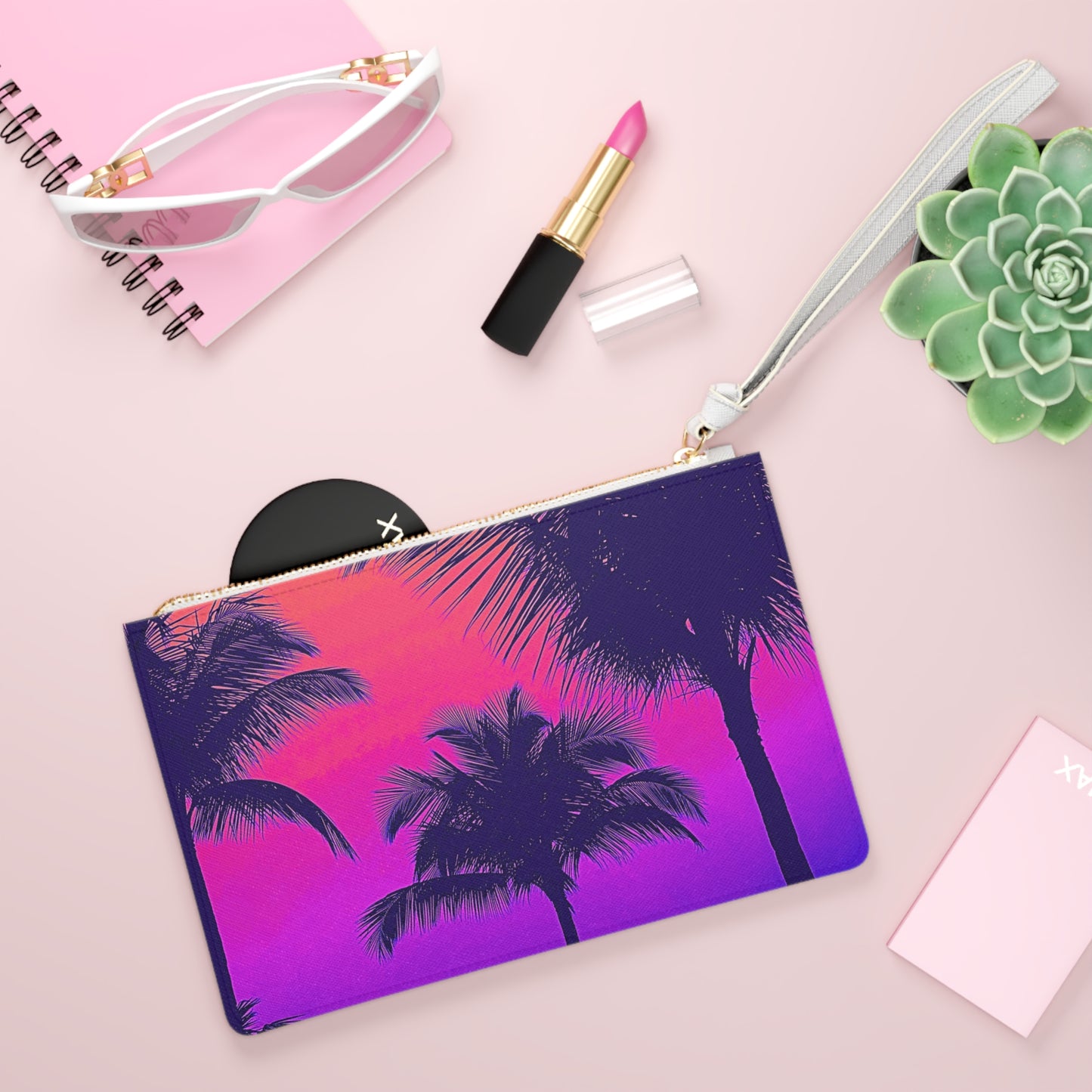 Tropical Faux Leather Clutch Bag - Perfect for Beach Adventures & Summer Vacations / Palm Glow Pop