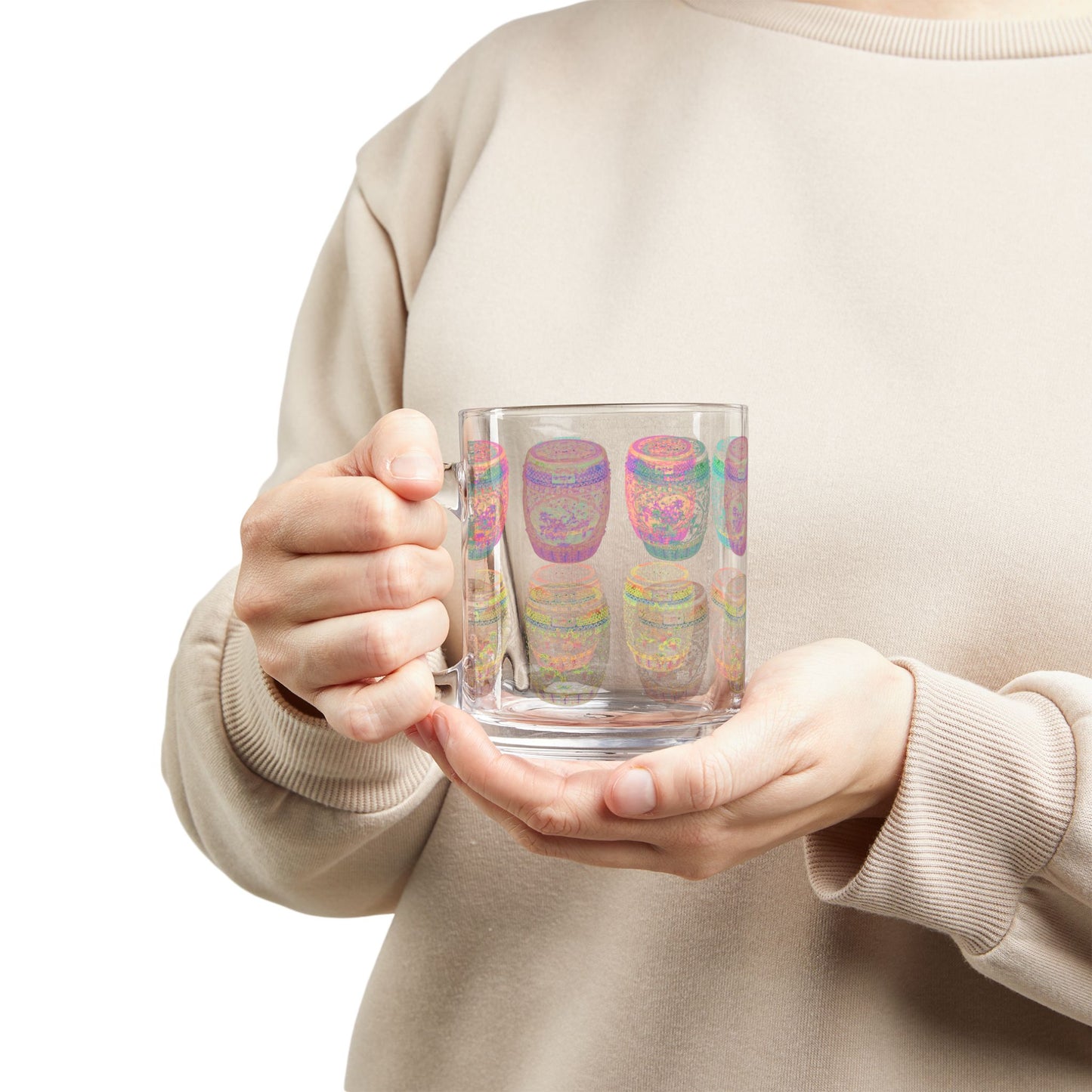 Tropical Glass Mug - 10oz Coffee Cup / Chinese Exotic Stools