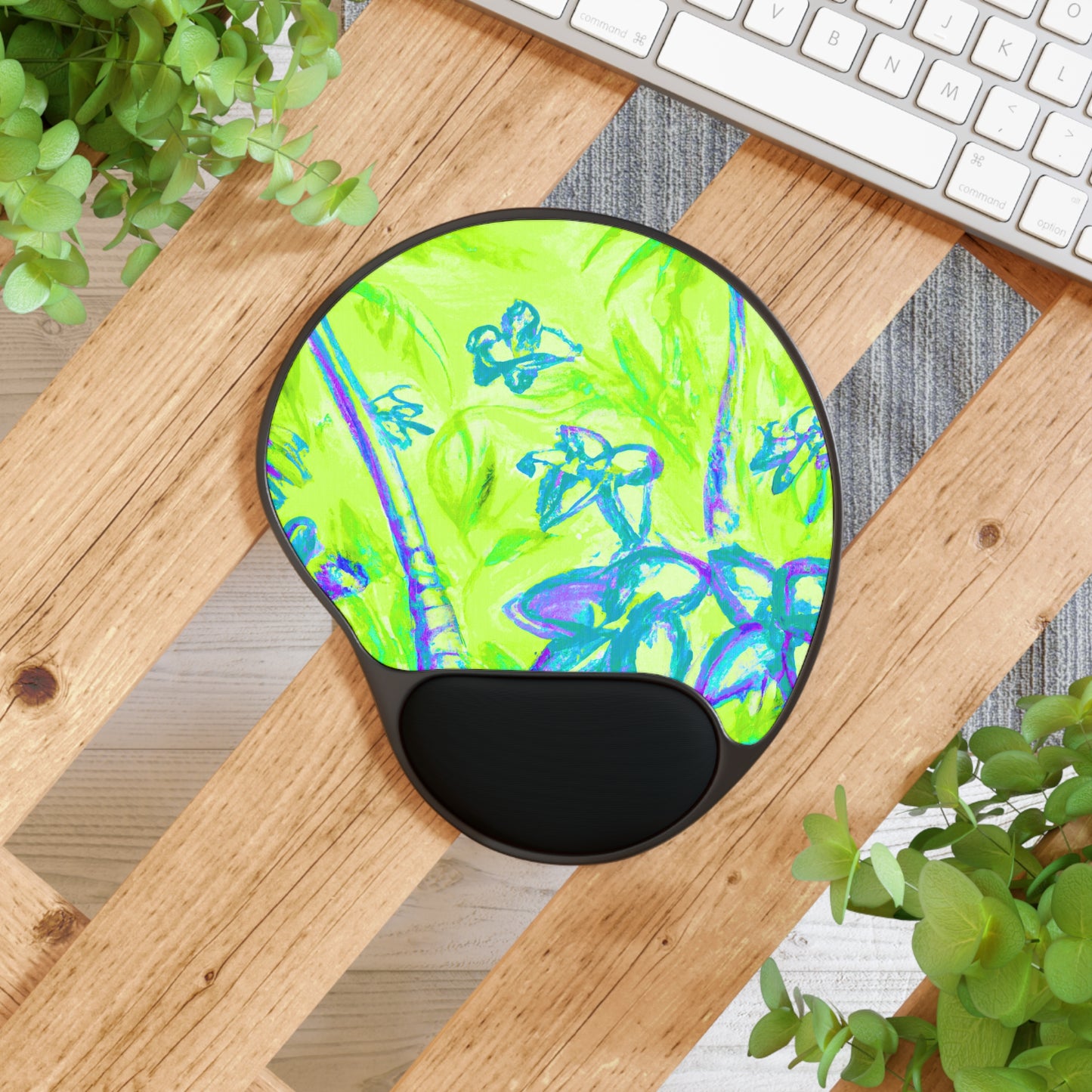 Tropical Doodles/Lime Mouse Pad with Wrist Rest - Ergonomic Design for Home & Office